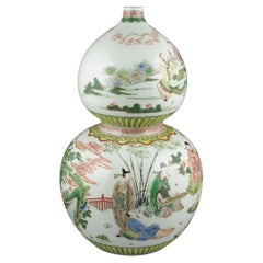 Huge Antique Chinese Porcelain Famille Rose Fencai Double Gourd Vase 19c Qing