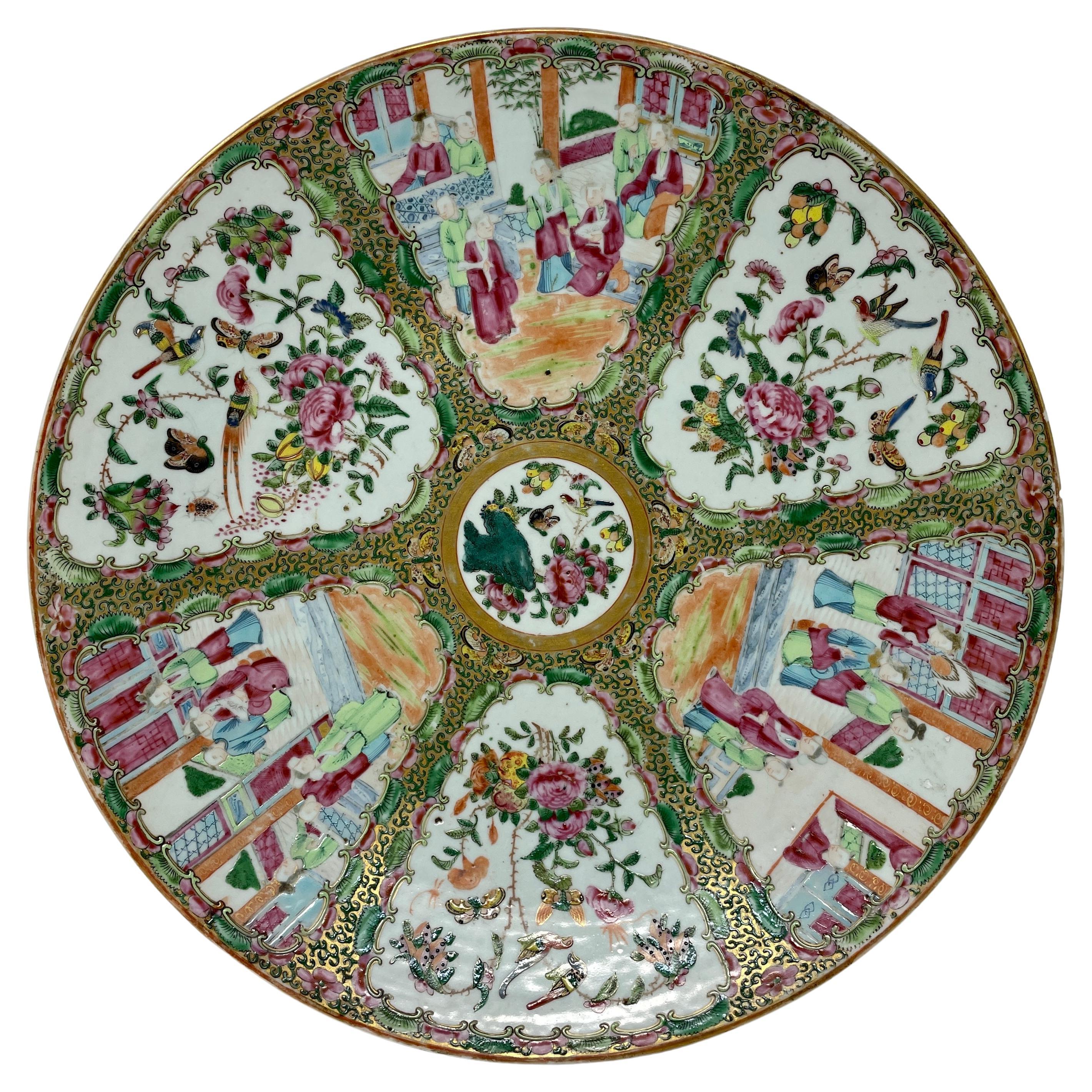 Large Antique Chinese Famille Rose Porcelain Charger Plate, Circa 1880-1890 For Sale
