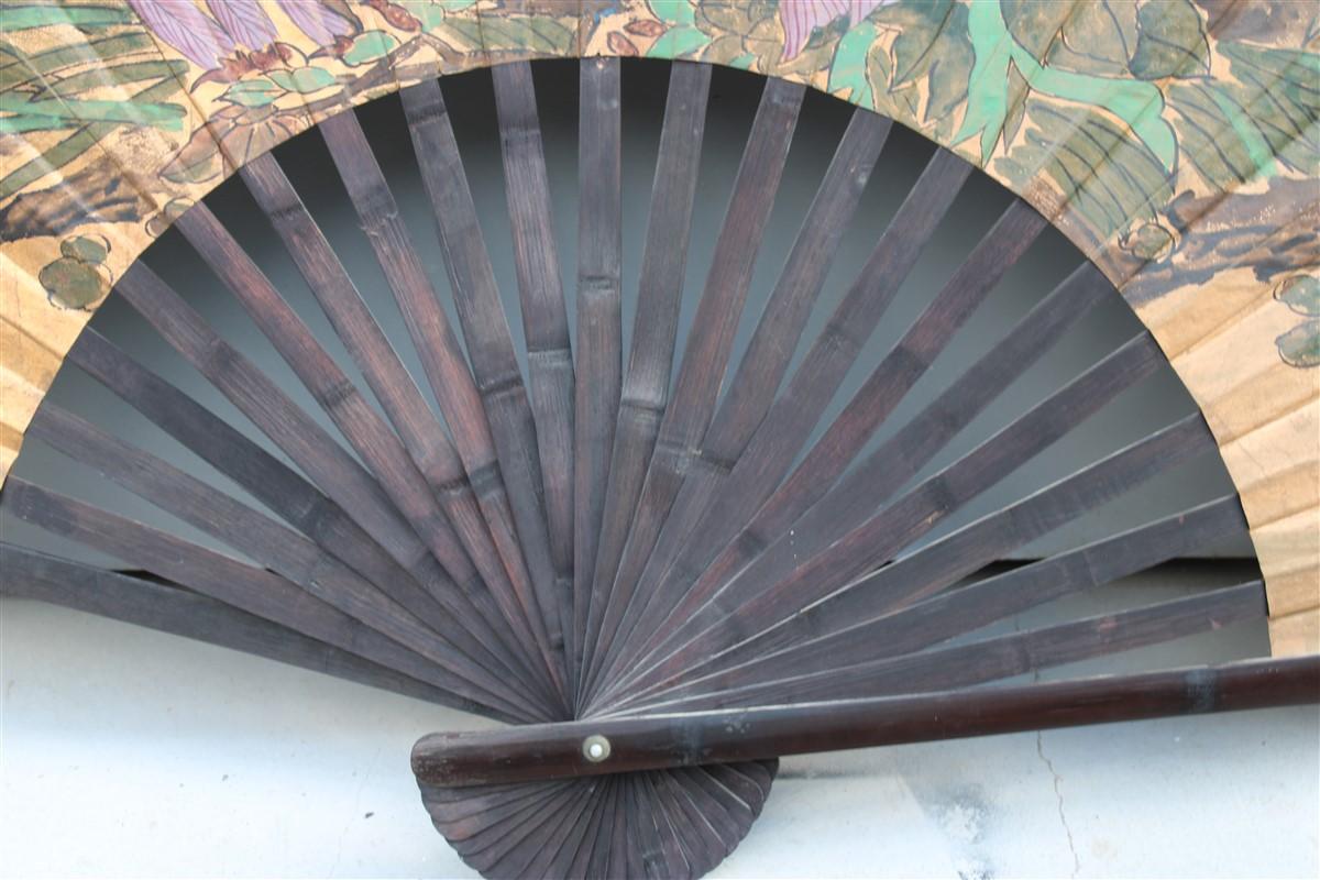 Mid-20th Century Large Antique Chinese Fan Painted Entirely by Hand 1940 China Ducks Flower For Sale