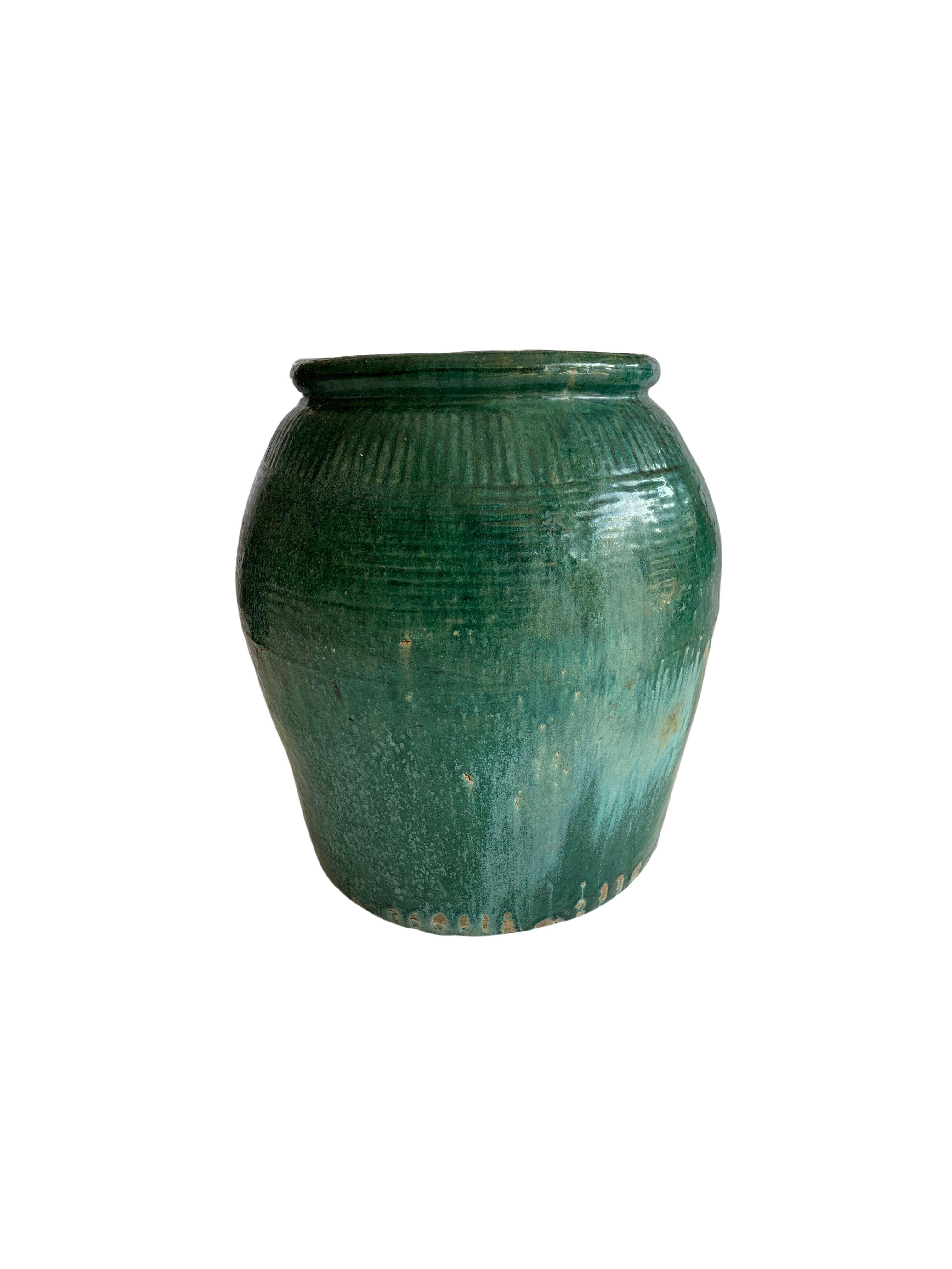 Qing Antique Chinese Green Glazed Ceramic Soy Sauce Jar, C. 1900