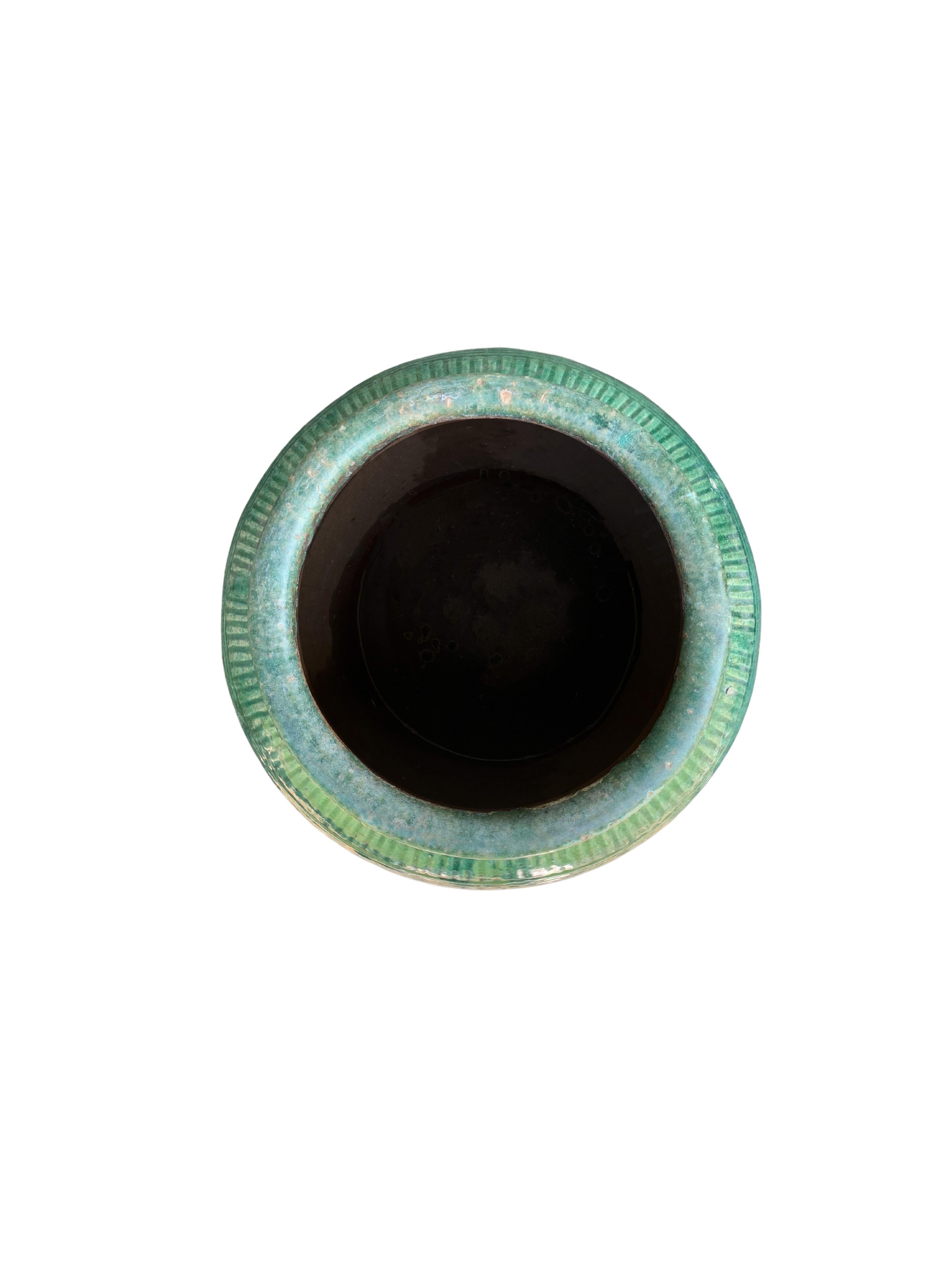 20th Century Antique Chinese Green Glazed Ceramic Soy Sauce Jar, c. 1900 For Sale