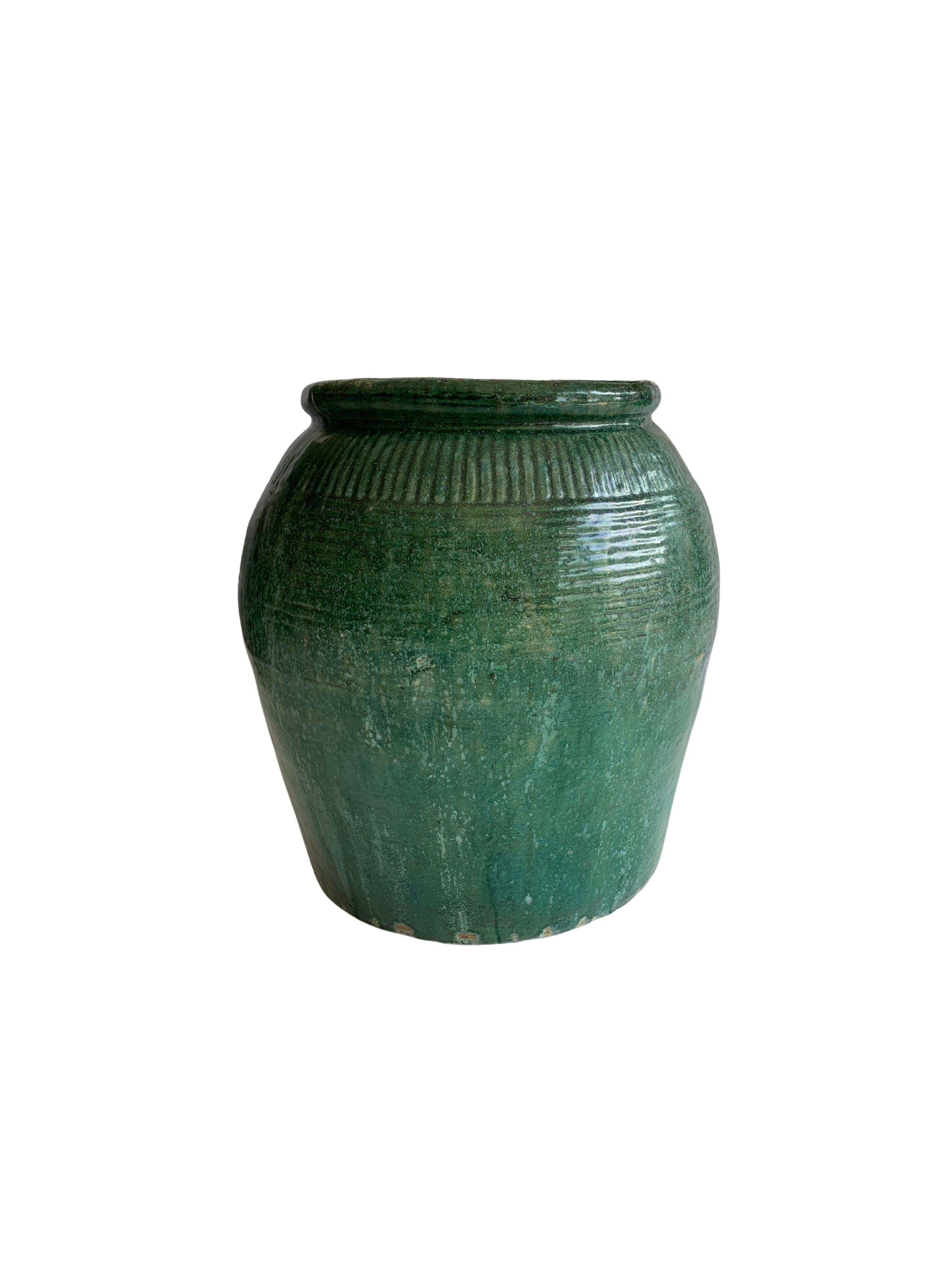 20th Century Antique Chinese Green Glazed Ceramic Soy Sauce Jar, C. 1900