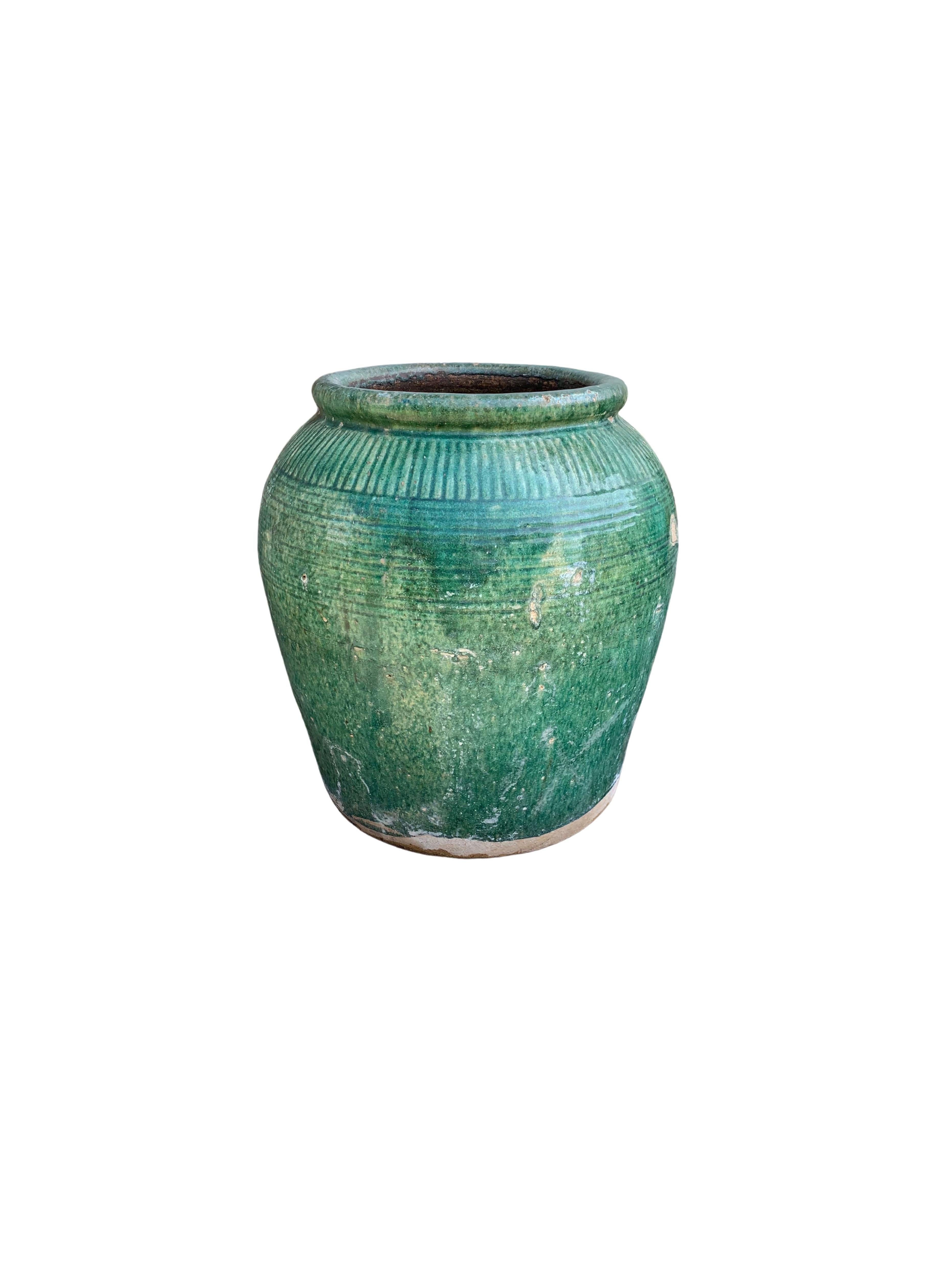 Antique Chinese Green Glazed Ceramic Soy Sauce Jar, c. 1900 For Sale 1