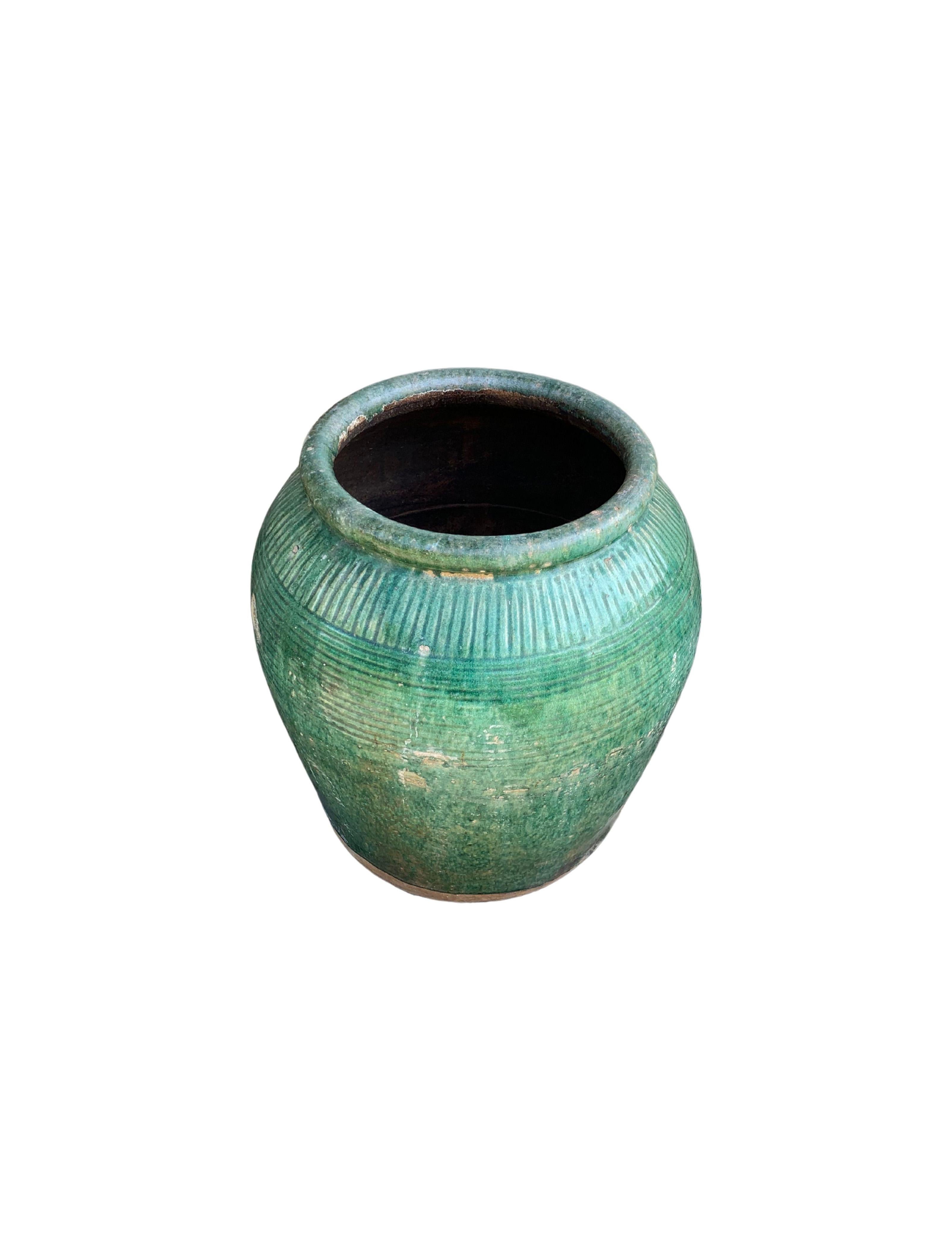 Antique Chinese Green Glazed Ceramic Soy Sauce Jar, c. 1900 For Sale 2