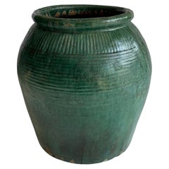 Large Antique Chinese Green Glazed Ceramic Soy Sauce Jar, C. 1900