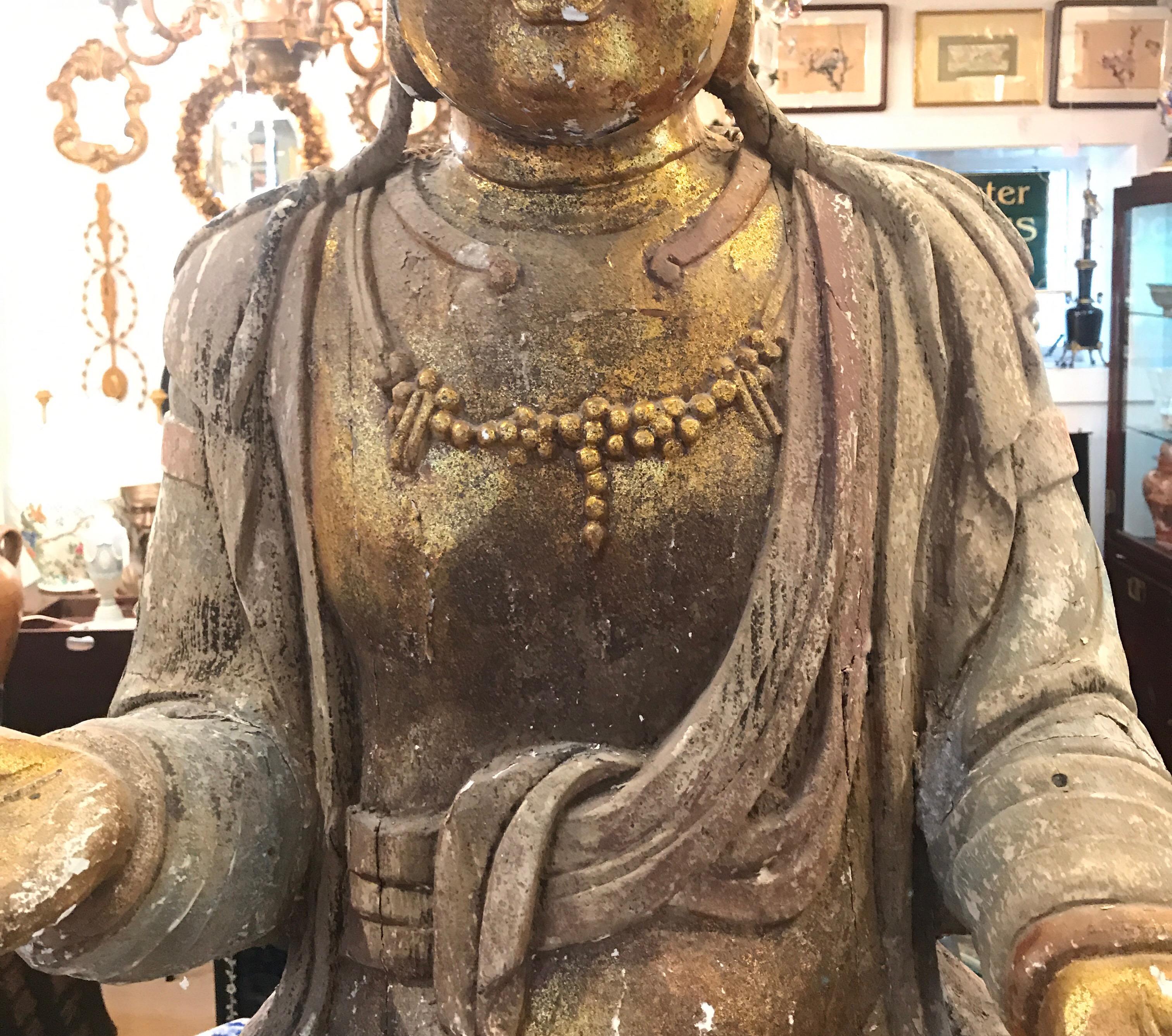 Hardwood Large Antique Chinese Hand Carved Buddha