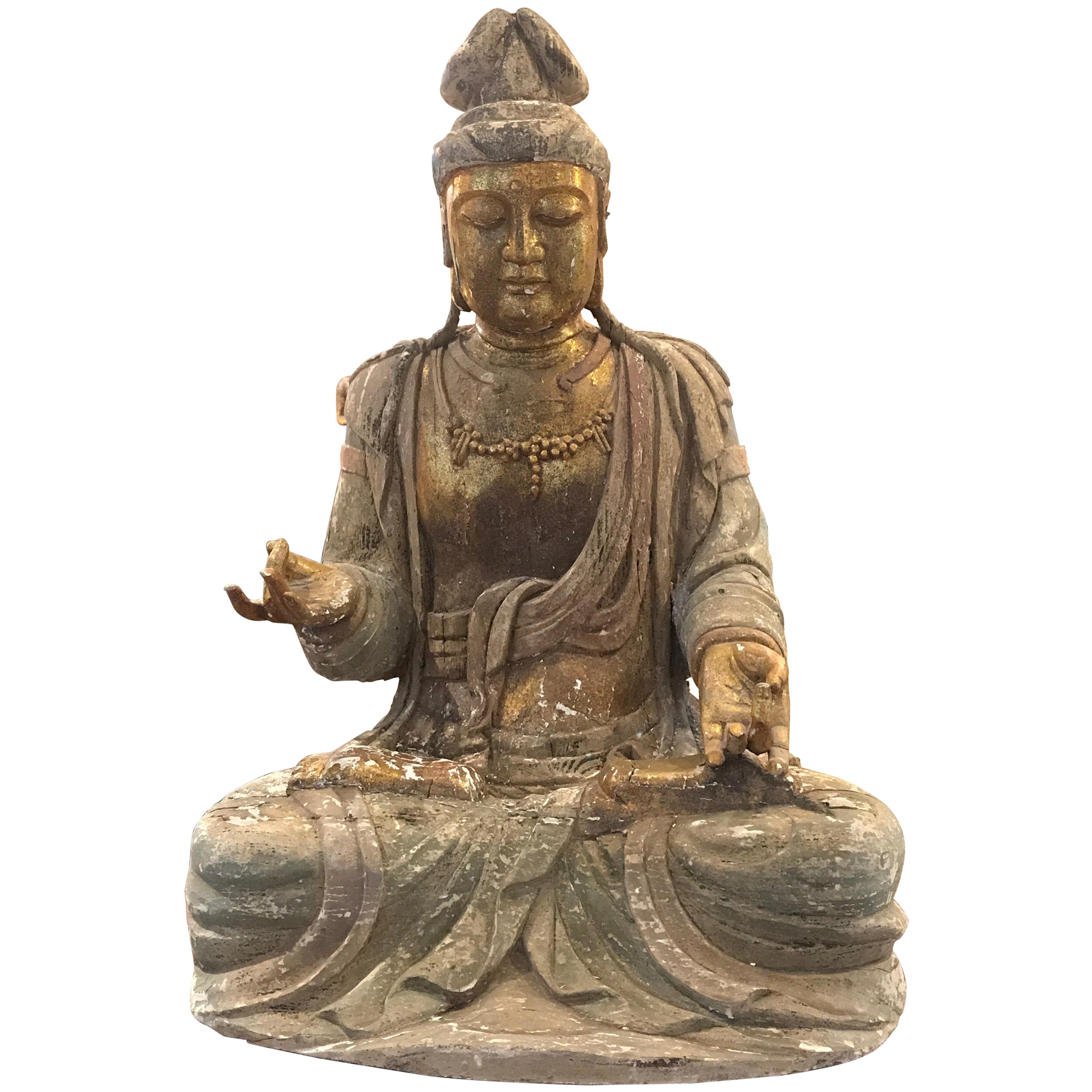 Large Antique Chinese Hand Carved Buddha