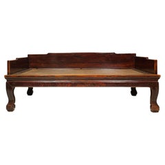 Large Antique Chinese Hardwood Daybed with Woven Rattan Platform
