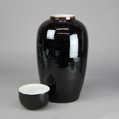Large Antique Chinese High Glaze Black Pottery Temple Jar C1930