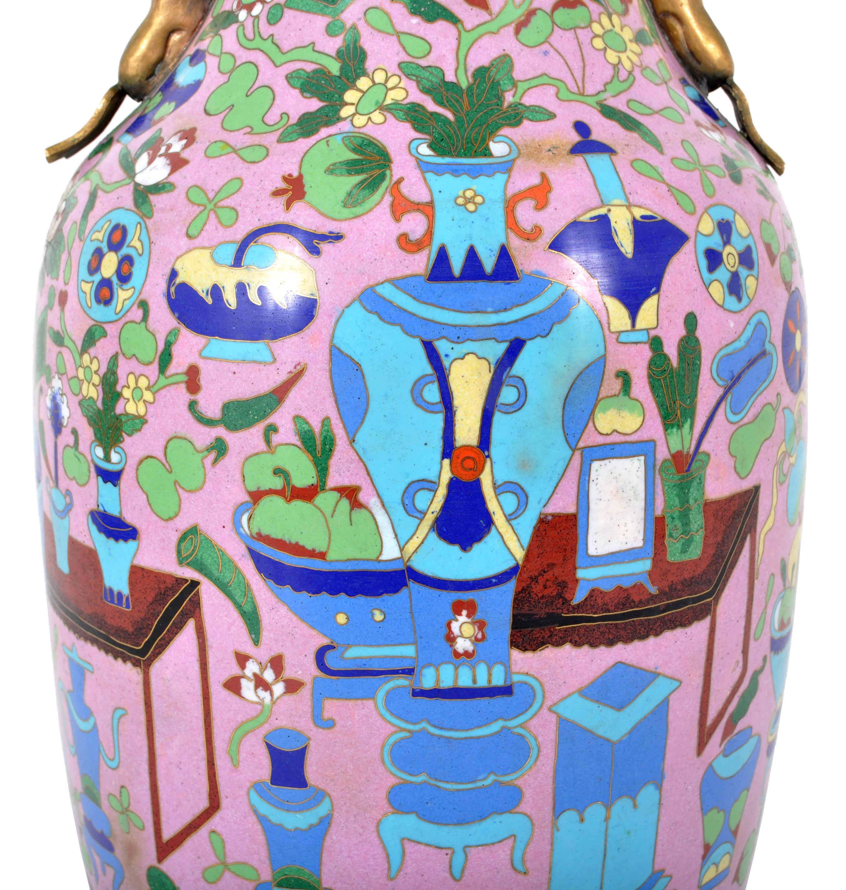 Large Antique Chinese 'Hundred Treasures' Cloisonne Vase Republic Period 1920 1