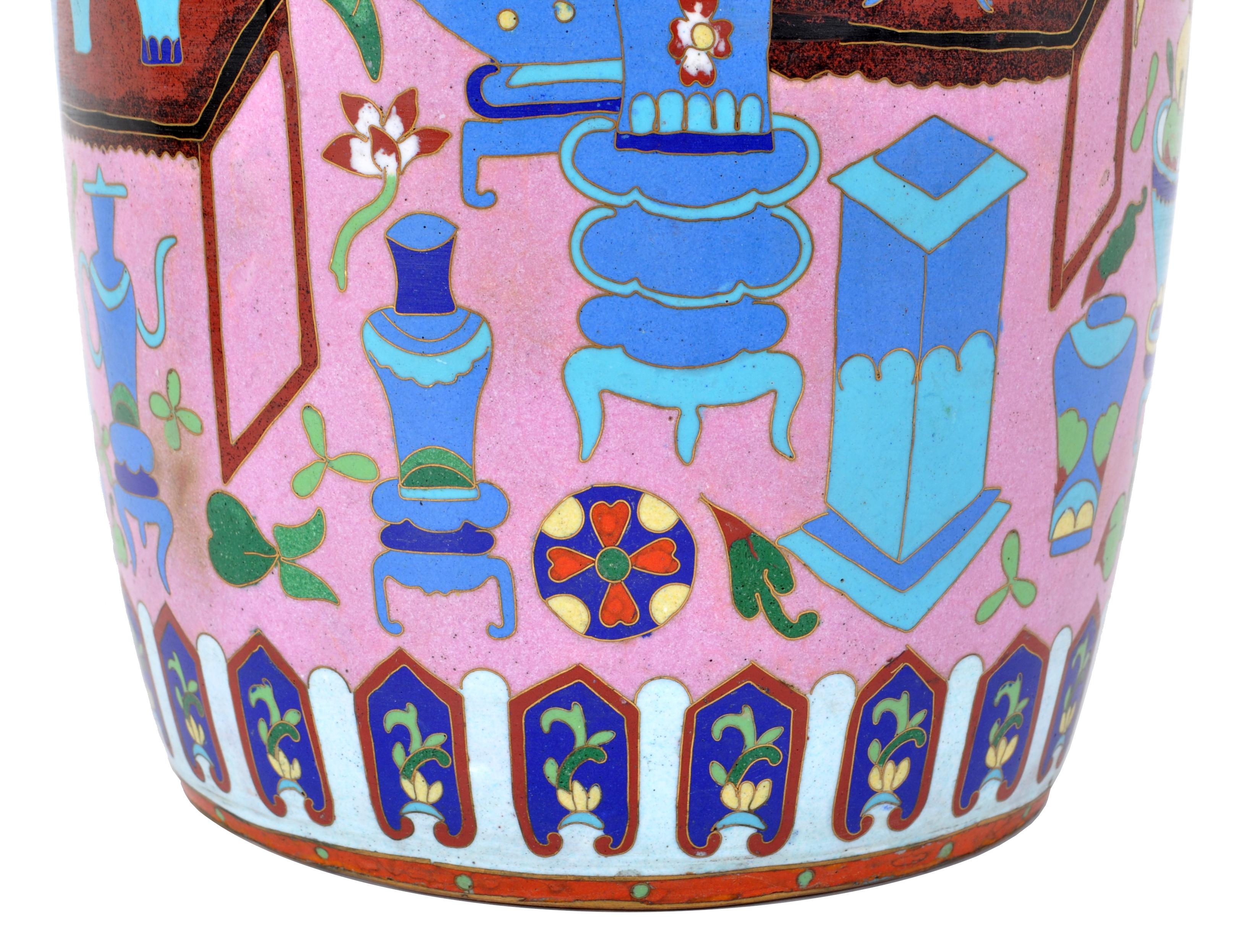 Large Antique Chinese 'Hundred Treasures' Cloisonne Vase Republic Period 1920 2