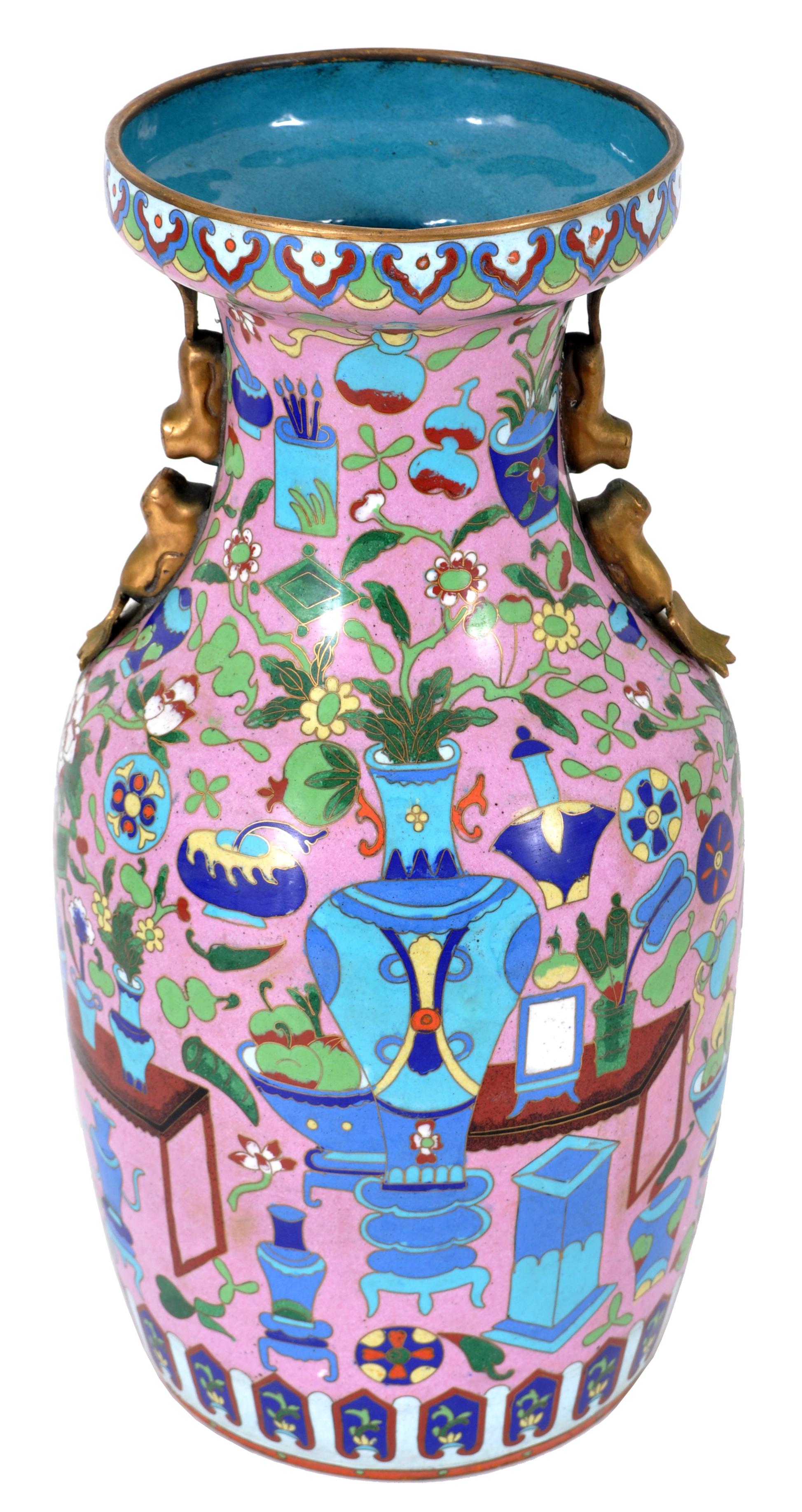 Cloissoné Large Antique Chinese 'Hundred Treasures' Cloisonne Vase Republic Period 1920