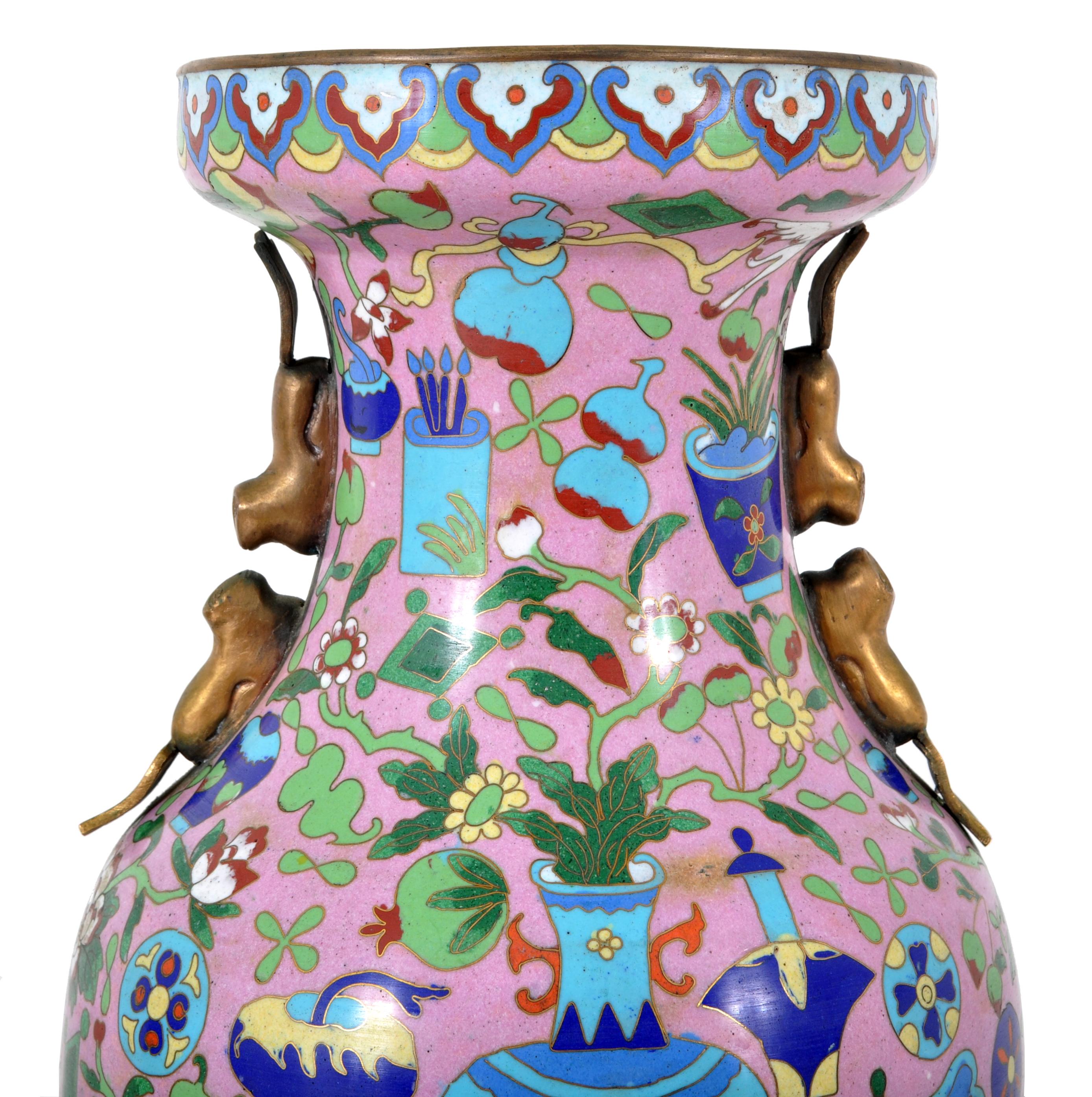 Early 20th Century Large Antique Chinese 'Hundred Treasures' Cloisonne Vase Republic Period 1920