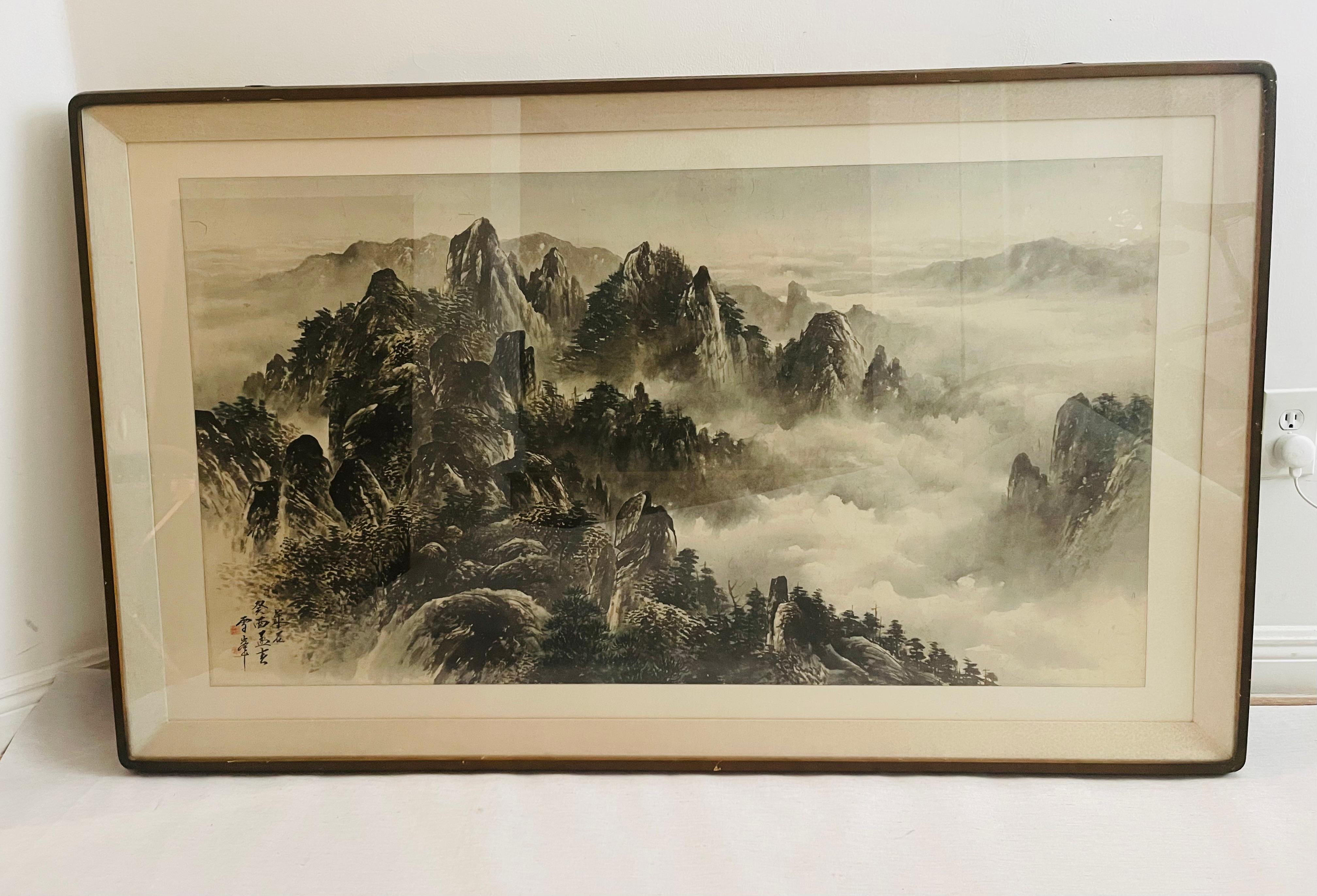 Exportation chinoise Grande peinture aquarelle ancienne de paysage chinois en vente