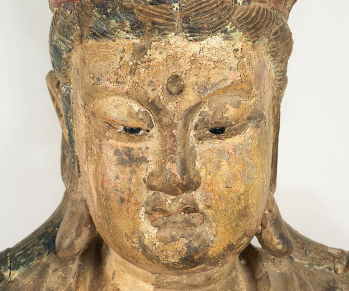 Large Antique Chinese Ming Dynasty Hand-Carved Wood Quan Yin 2
