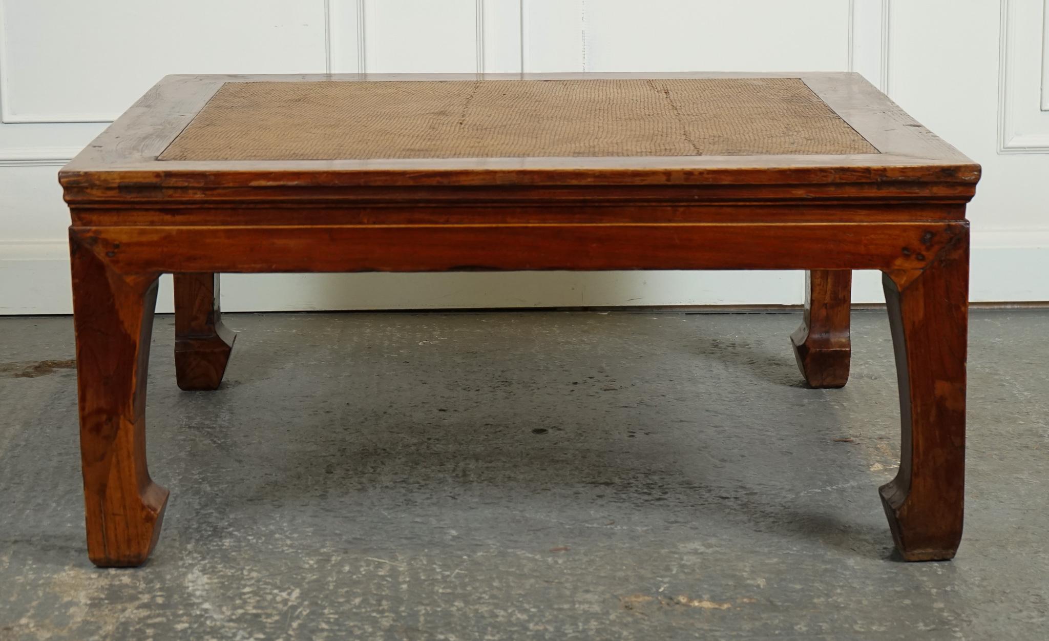 Chinese LARGE ANTIQUE CHINESE OPIUM COFFEE TABLE WiTH CANE INSET TOP J1 For Sale