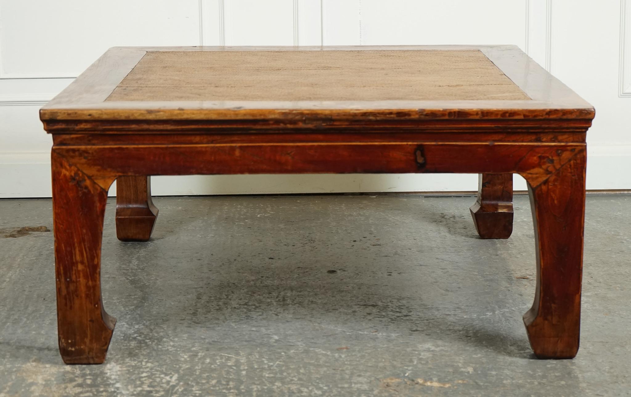 Hand-Crafted LARGE ANTIQUE CHINESE OPIUM COFFEE TABLE WiTH CANE INSET TOP J1 For Sale