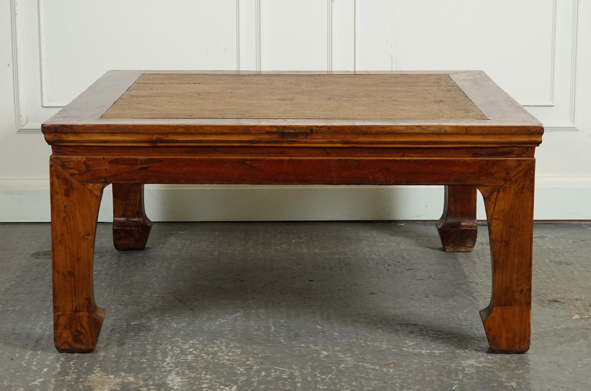 LARGE ANTIQUE CHINESE OPIUM COFFEE TABLE WiTH CANE INSET TOP J1 In Good Condition For Sale In Pulborough, GB