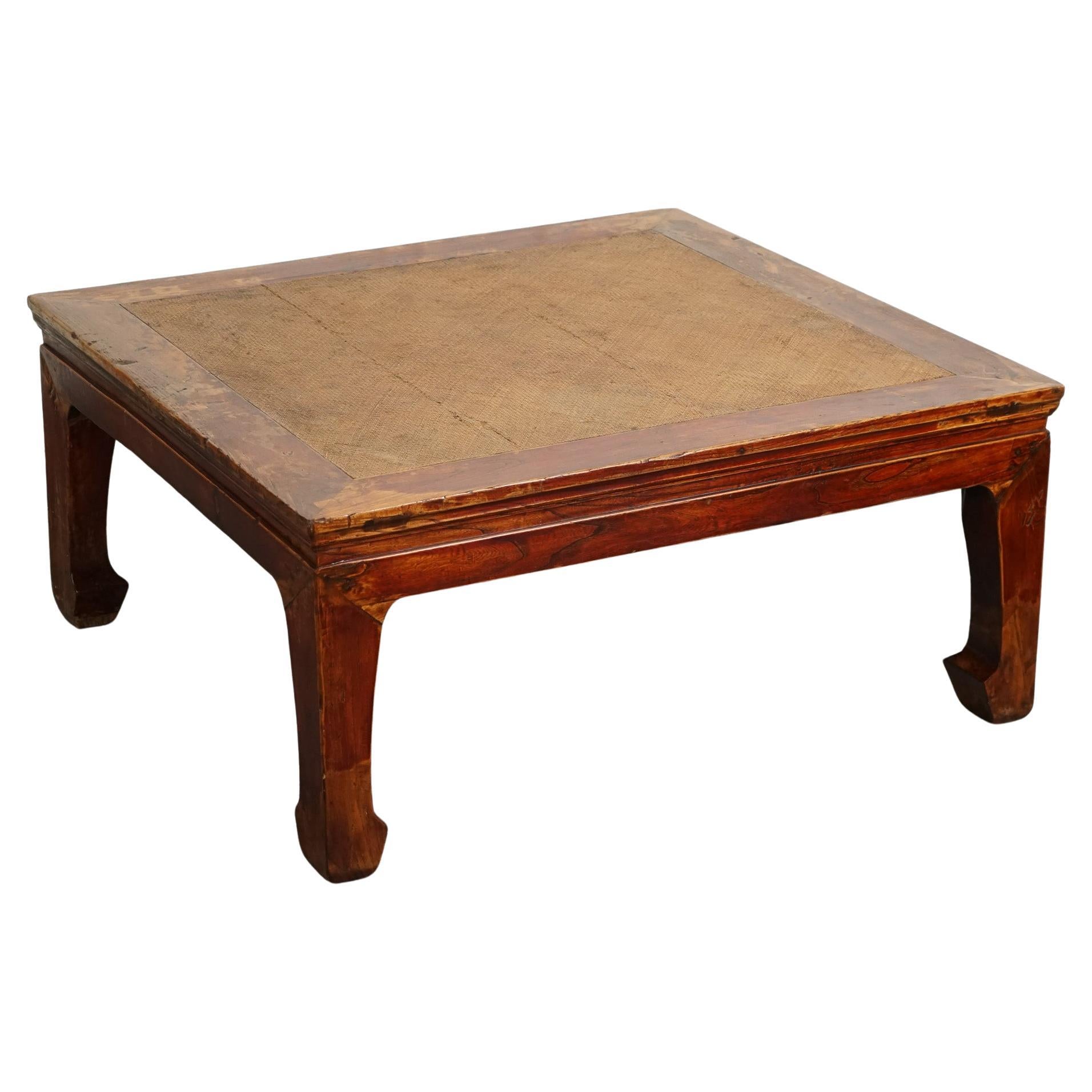 LARGE ANTIQUE CHINESE OPIUM COFFEE TABLE WiTH CANE INSET TOP J1 For Sale