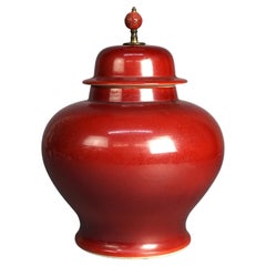 Große antike chinesische Oxblood Keramik Deckel Jar signiert 19C