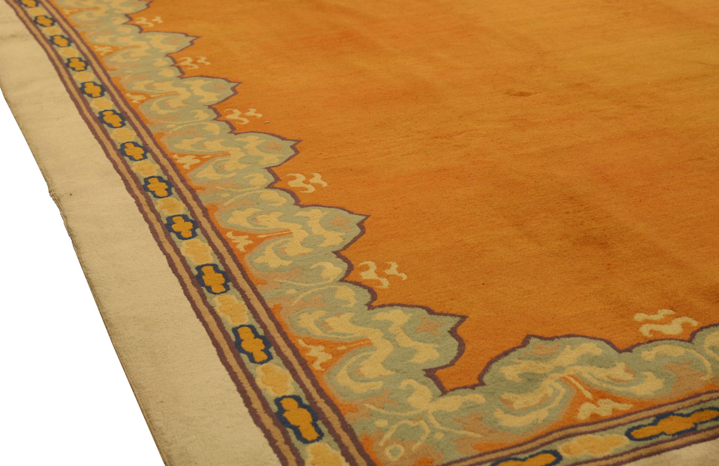 Other Large Antique Chinese Peking Minimal Design Brown Field Wool Carpet, ca. 1900 For Sale
