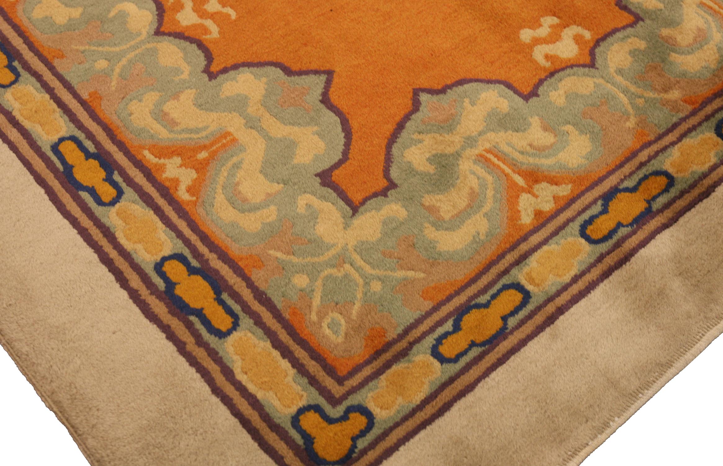 Hand-Knotted Large Antique Chinese Peking Minimal Design Brown Field Wool Carpet, ca. 1900 For Sale