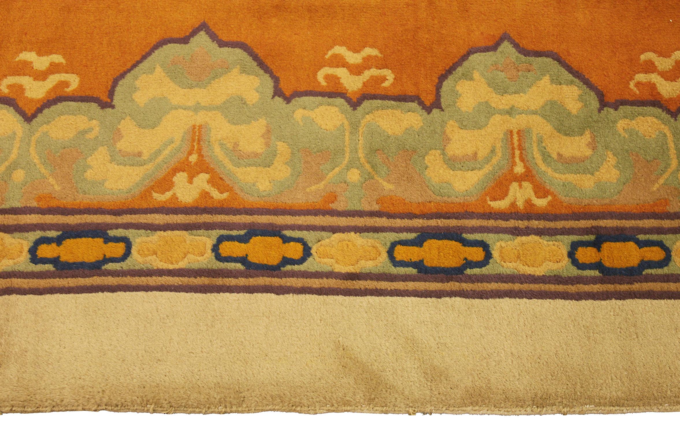 Gran alfombra china antigua de Pekín de diseño minimalista y lana marrón, ca. 1900 Anudado a mano en venta