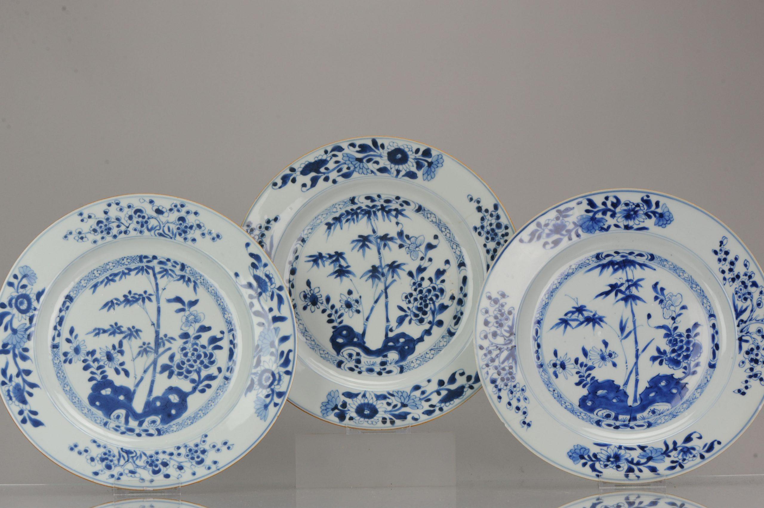 A very nicely decorated set of plates. Dating to circa 1710-1730

A scene of plum, bamboo, peony and chrysanthemum. Plates that would for example be given at a marriage or birthday. With the flowers symbolizing a long life in wealth for man and