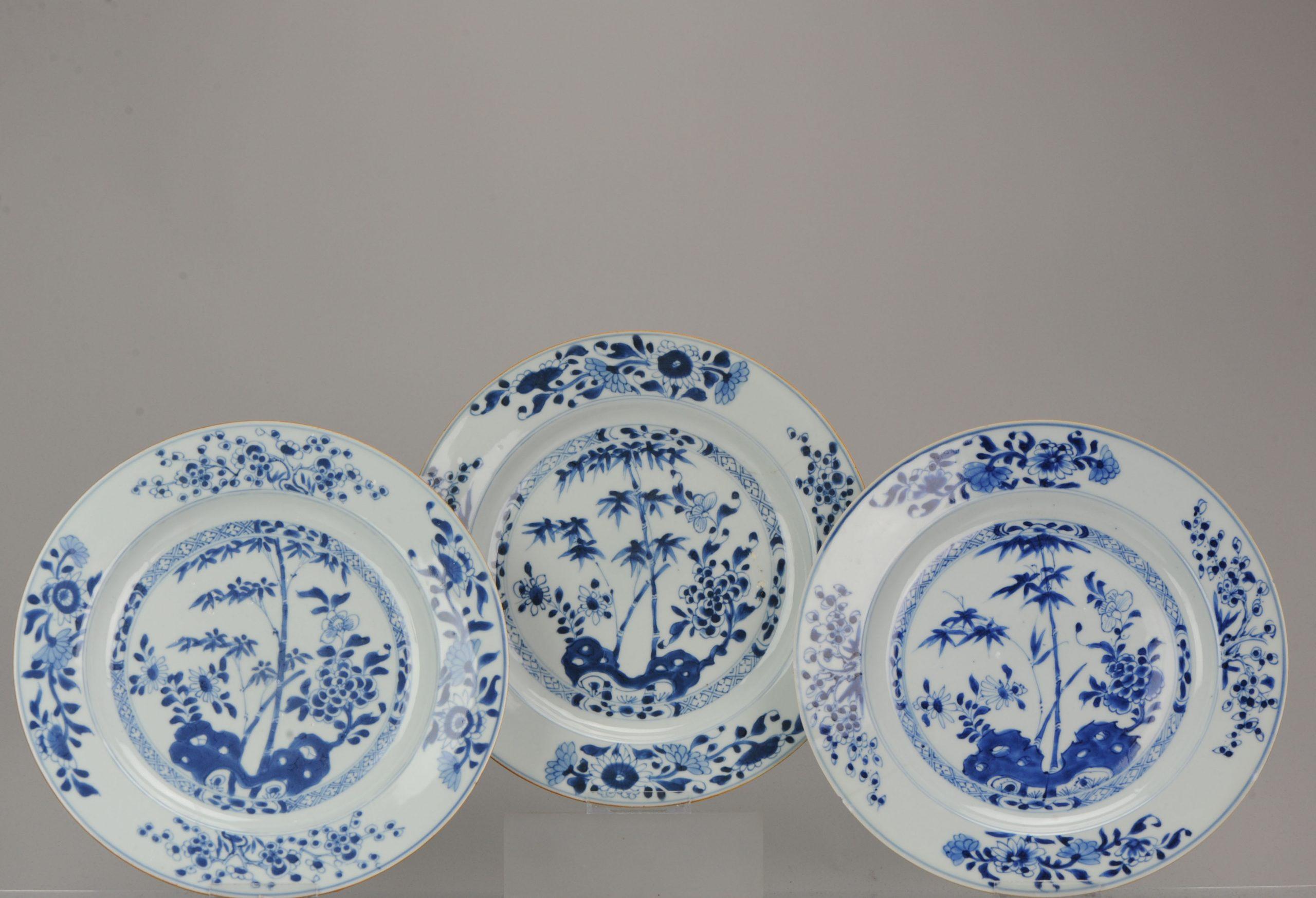 Qing Large Antique Chinese Porcelain 18th C Kangxi Period Blue White Dinner Plates