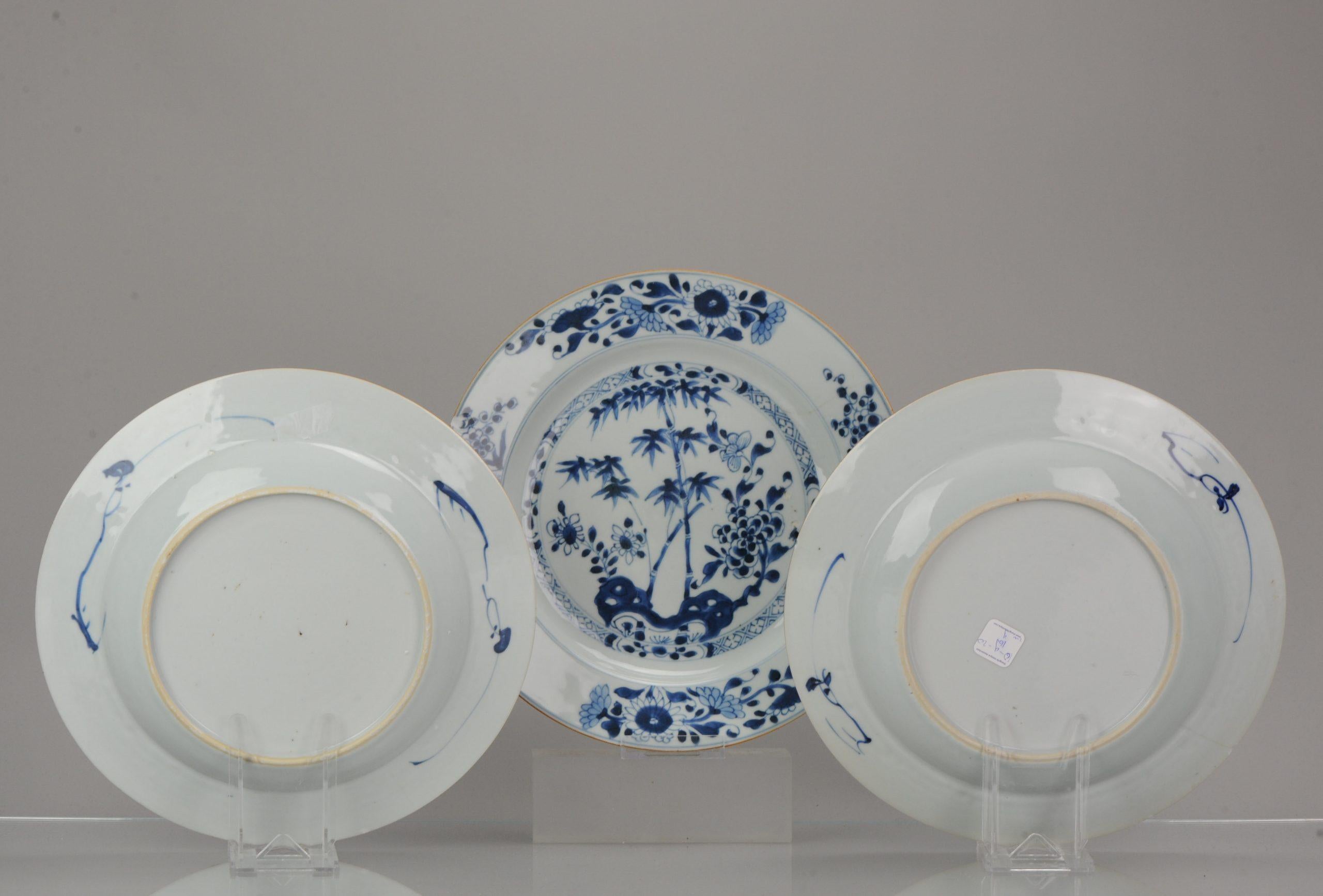 18th Century Large Antique Chinese Porcelain 18th C Kangxi Period Blue White Dinner Plates