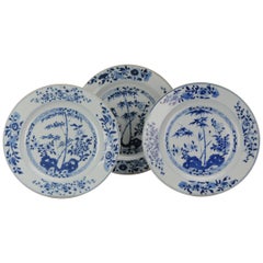 Large Antique Chinese Porcelain 18th C Kangxi Period Blue White Dinner Plates