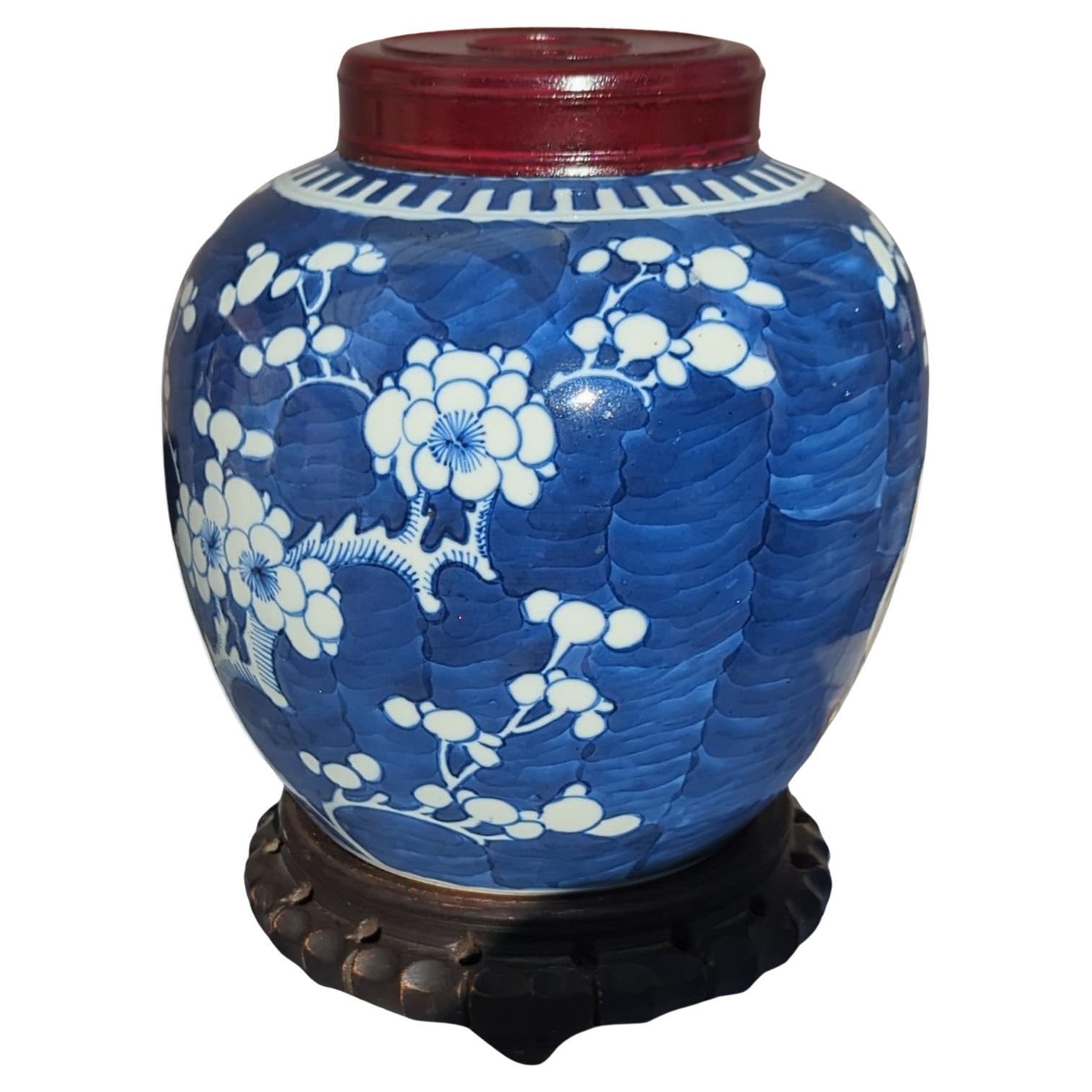 Chinese Export Large Antique Chinese Porcelain Blue White Prunus Ginger Jar 7