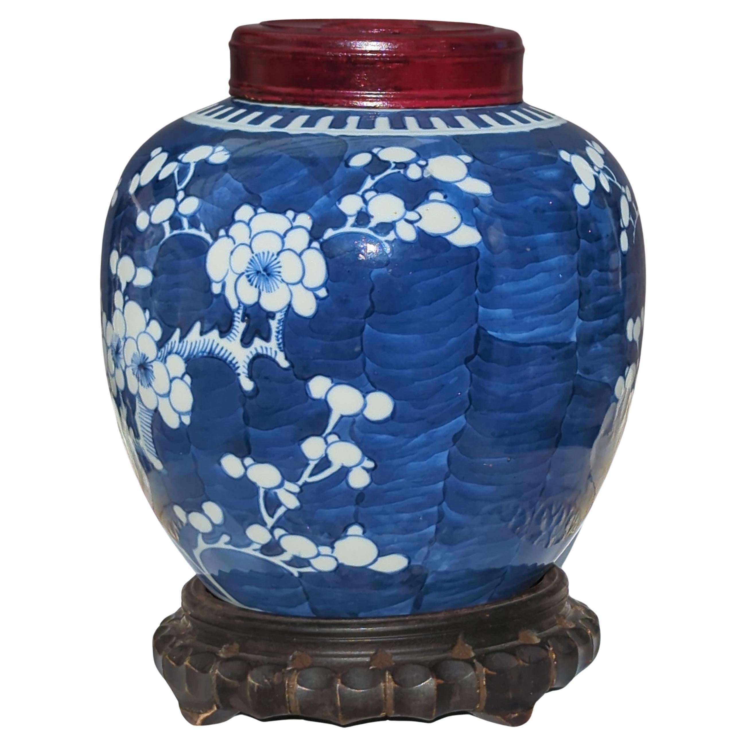 Hand-Painted Large Antique Chinese Porcelain Blue White Prunus Ginger Jar 7