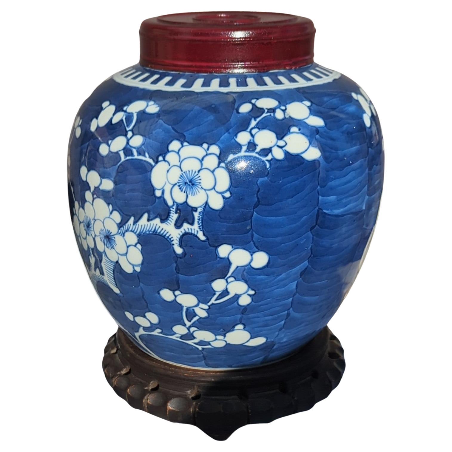 Large Antique Chinese Porcelain Blue White Prunus Ginger Jar 7