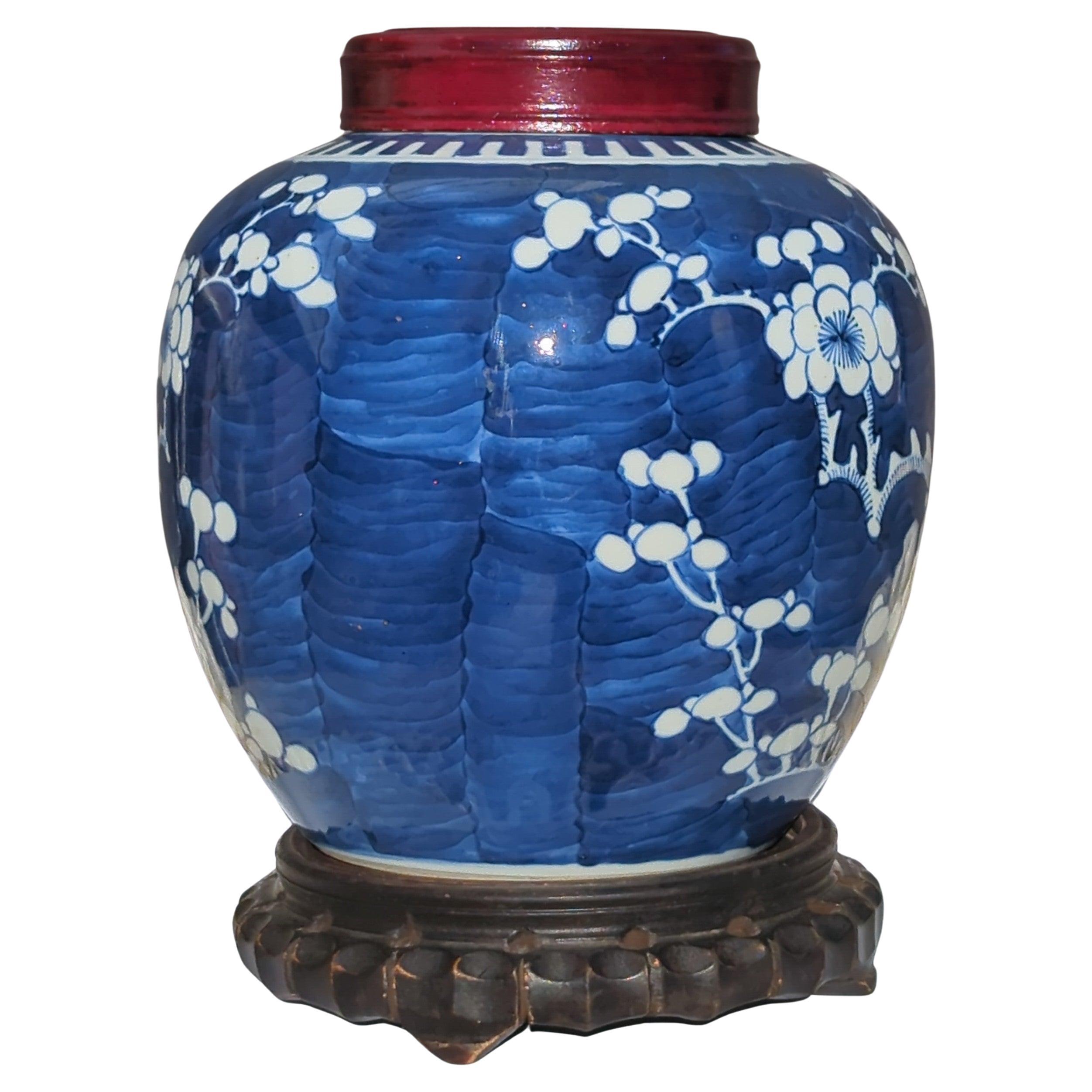 19th Century Large Antique Chinese Porcelain Blue White Prunus Ginger Jar 7