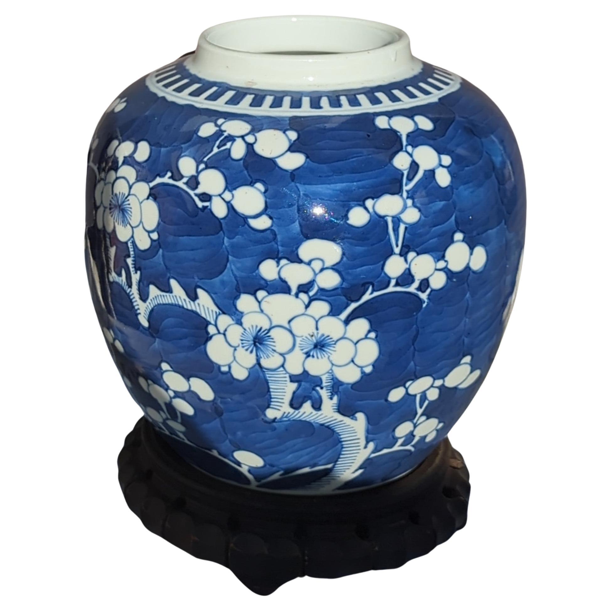 Large Antique Chinese Porcelain Blue White Prunus Ginger Jar 7