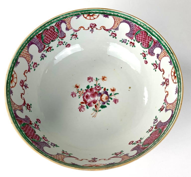 Large Antique Chinese Porcelain Bowl Famille Rose Made circa 1880 In Good Condition For Sale In Katonah, NY