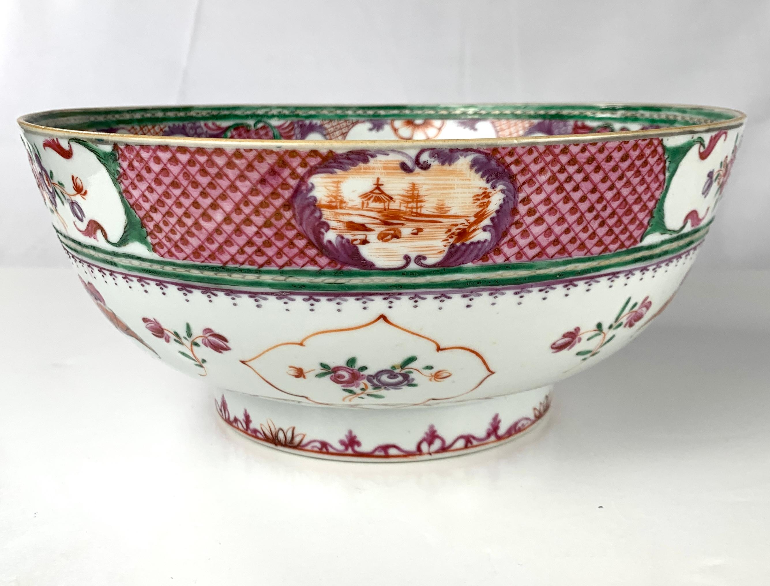 Large Antique Chinese Porcelain Bowl Famille Rose Made circa 1860 For Sale 1