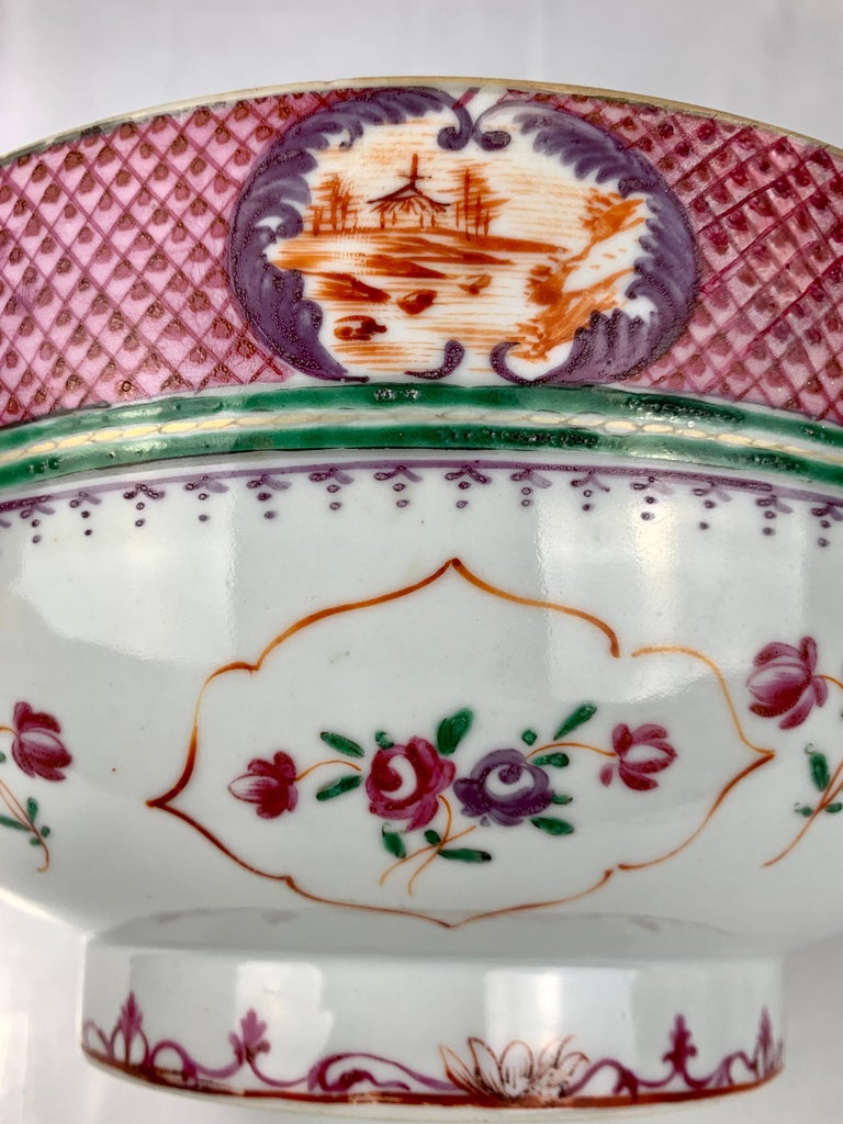 Large Antique Chinese Porcelain Bowl Famille Rose Made circa 1880 For Sale 3