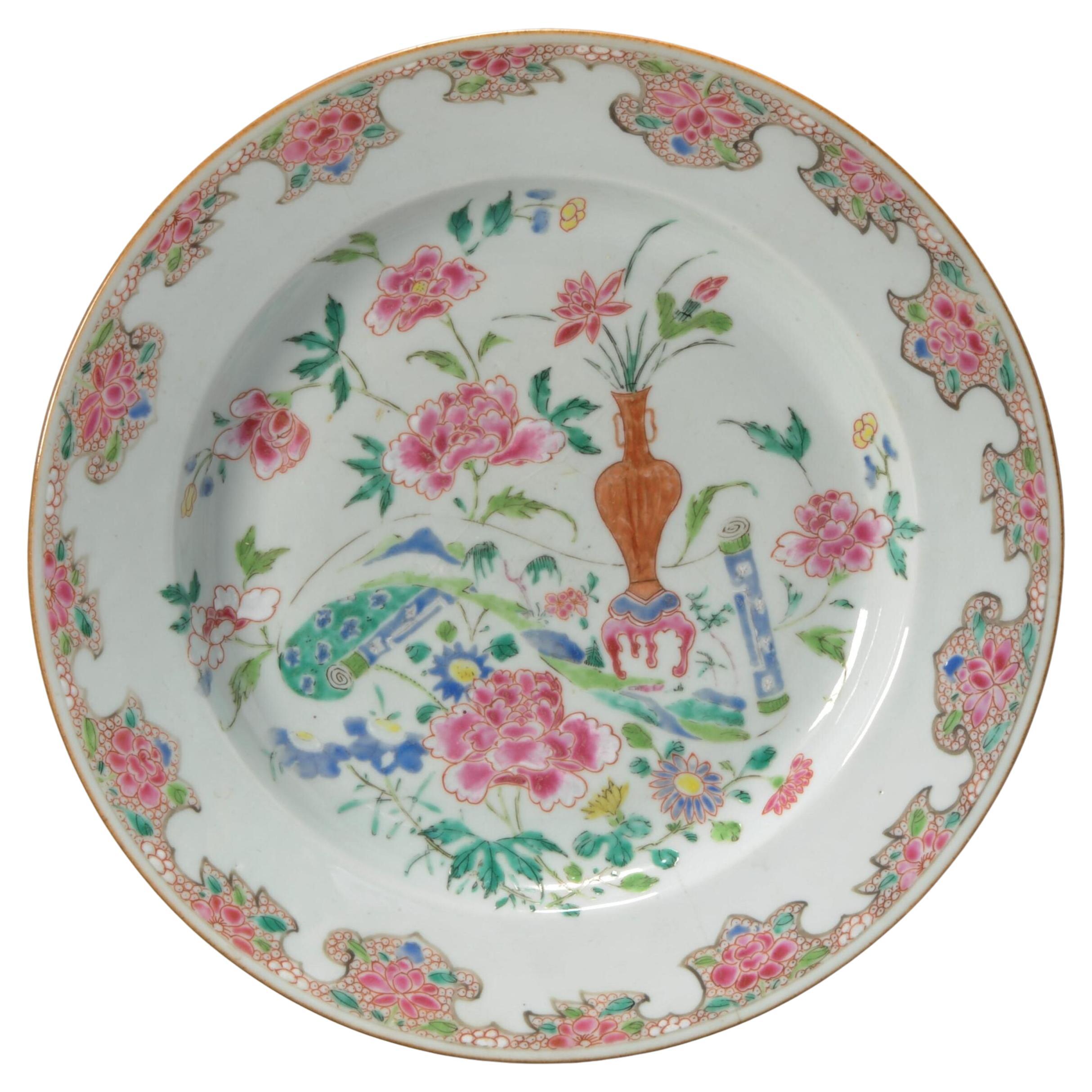 Grande piatto antico in porcellana cinese Famille Rose Qianlong Fencai, XVIII secolo