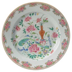Grande piatto antico in porcellana cinese Famille Rose Qianlong Fencai, XVIII secolo