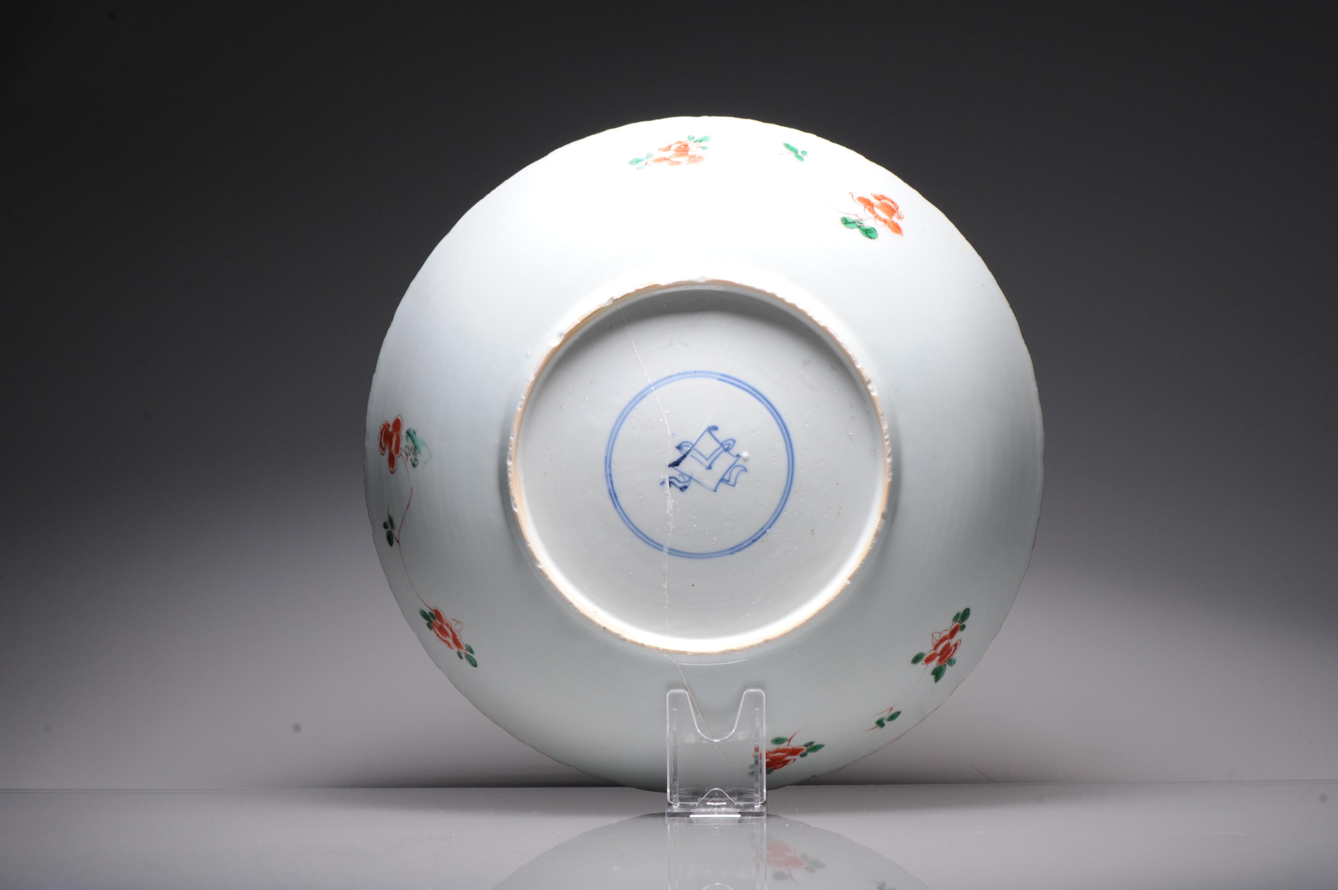 Large Antique Chinese Porcelain Famille Verte dish Flowers Landscape Kangxi 5
