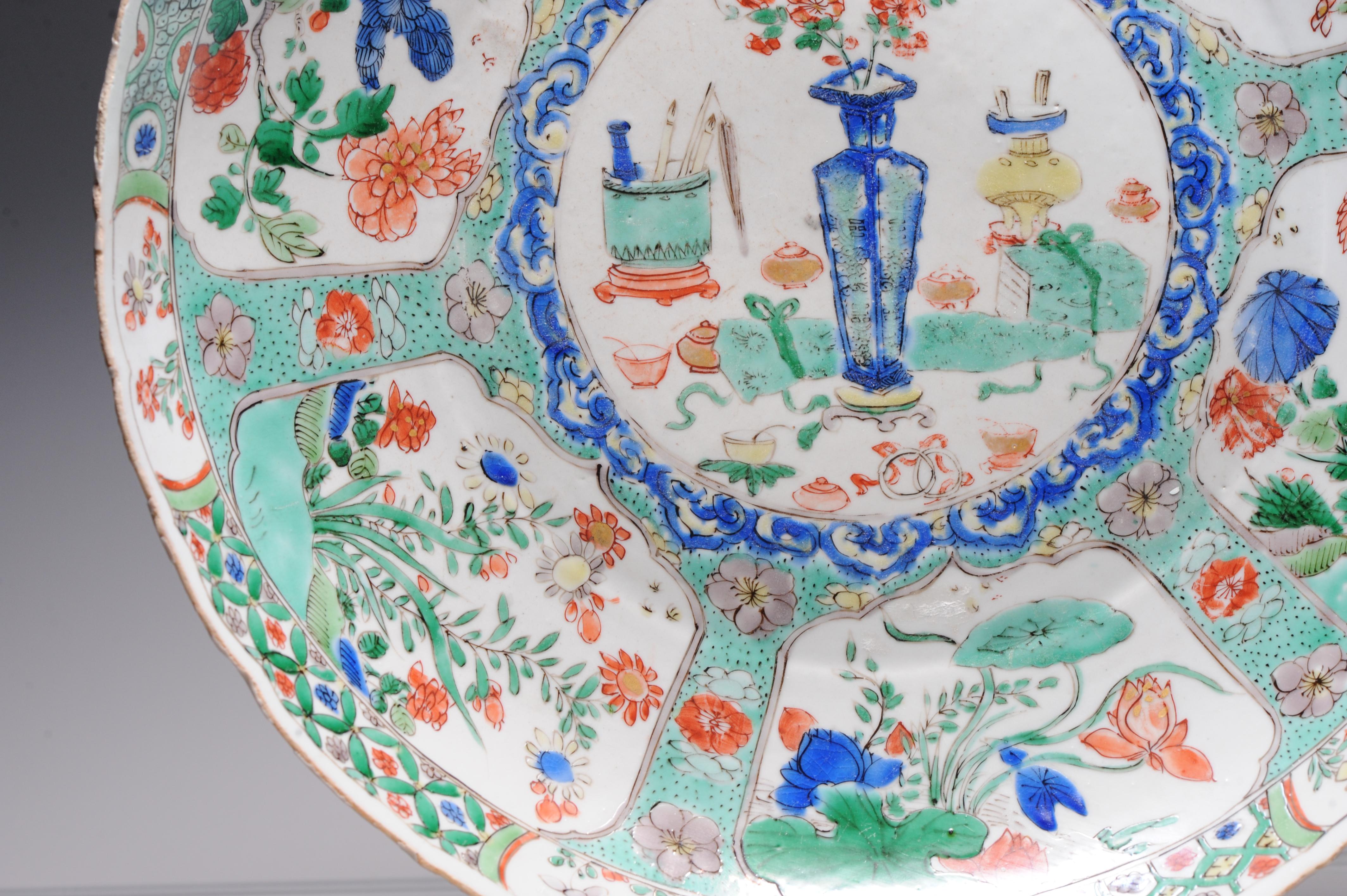 Large Antique Chinese Porcelain Famille Verte Dish Flowers Landscape Kangxi For Sale 5