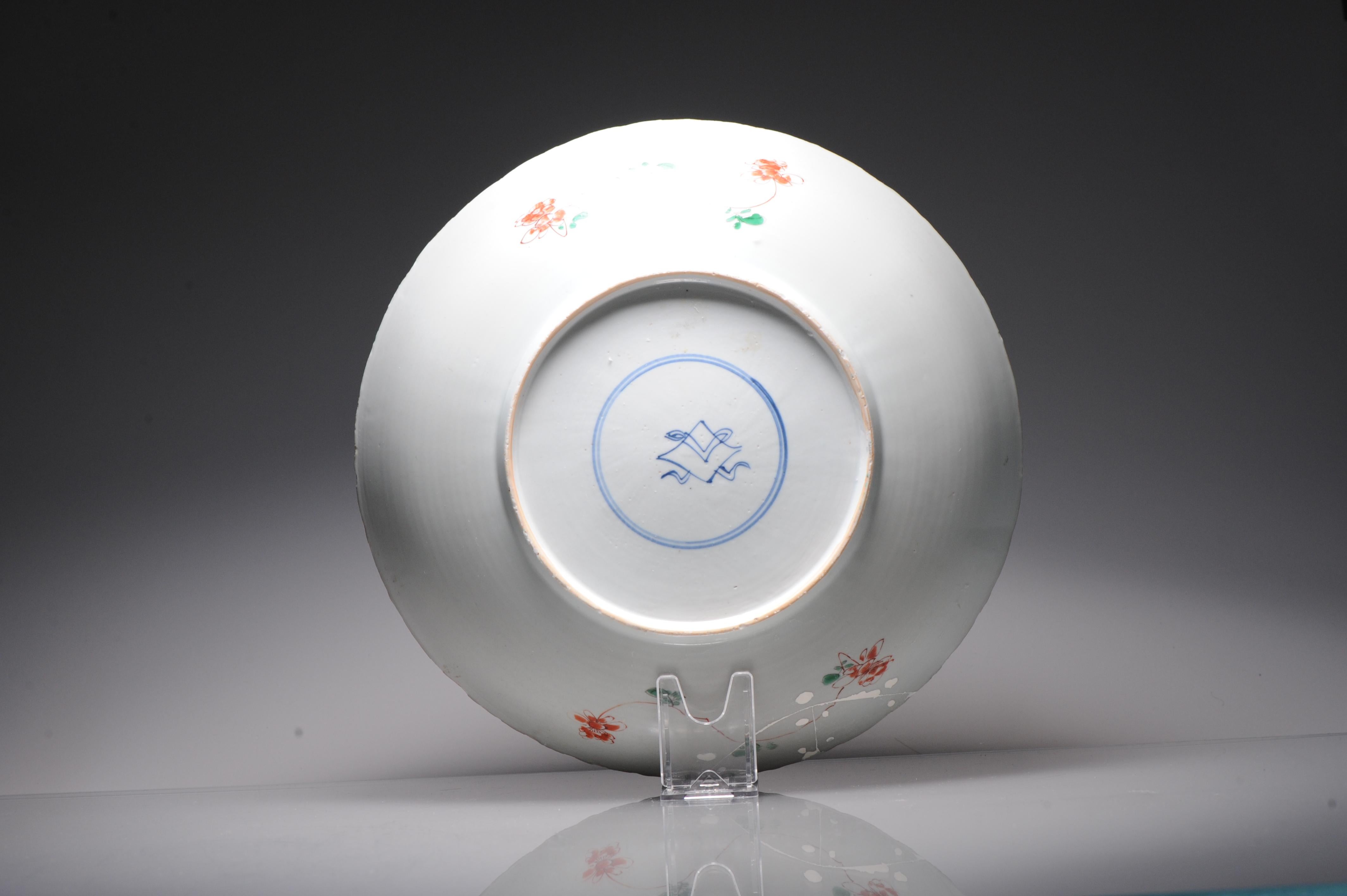 Large Antique Chinese Porcelain Famille Verte Dish Flowers Landscape Kangxi For Sale 8