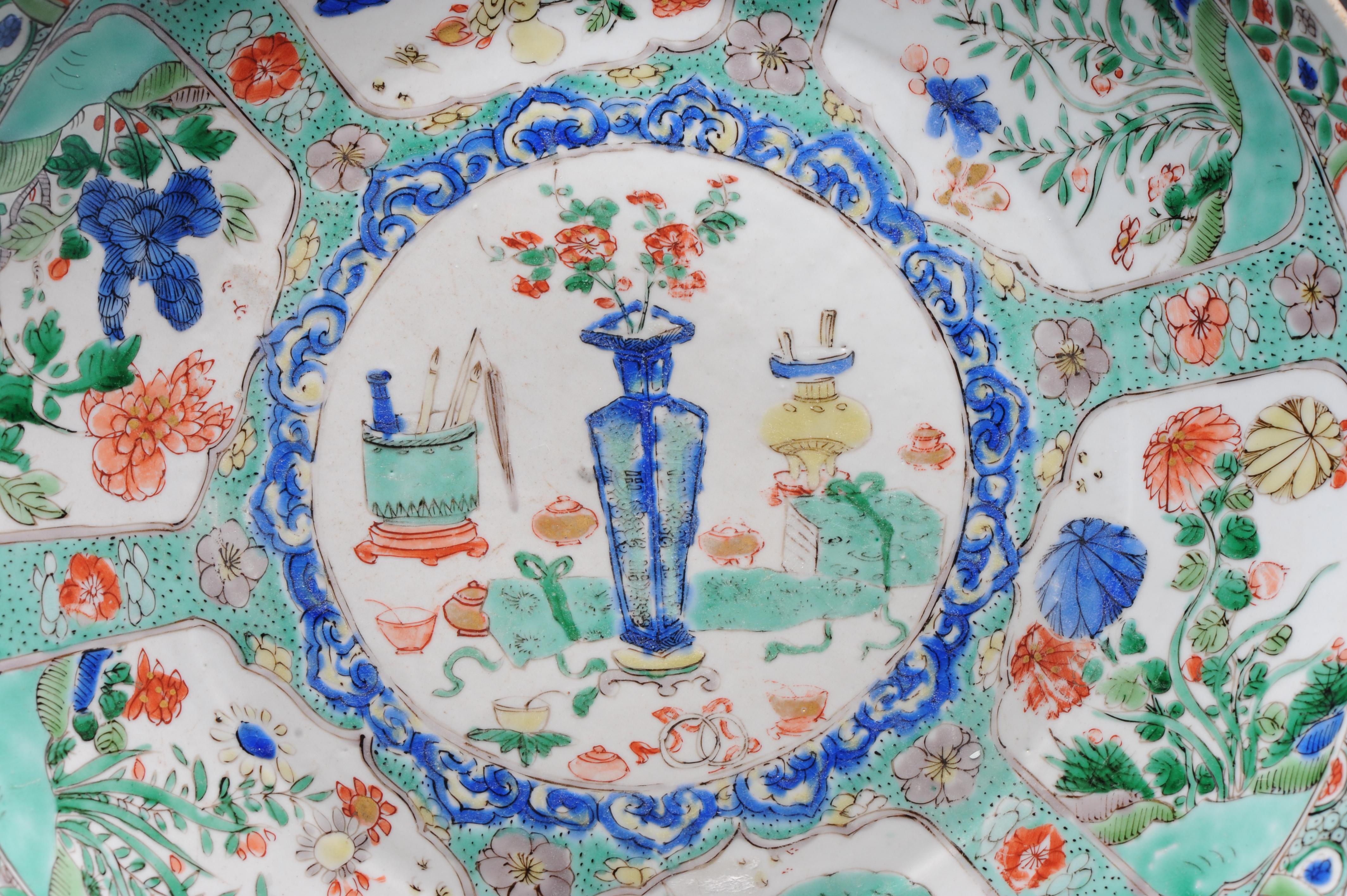 Large Antique Chinese Porcelain Famille Verte Dish Flowers Landscape Kangxi For Sale 1