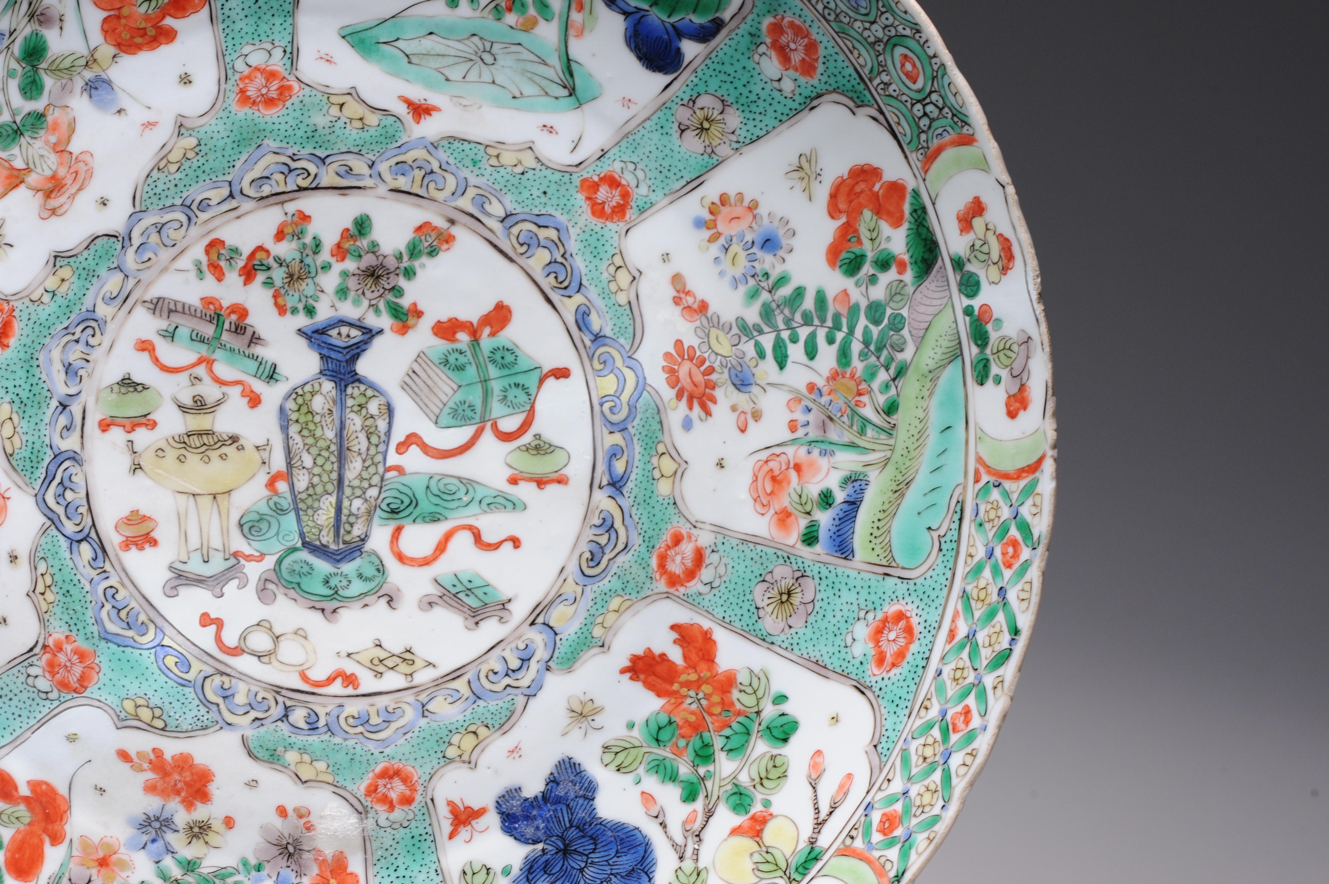 Large Antique Chinese Porcelain Famille Verte dish Flowers Landscape Kangxi 2