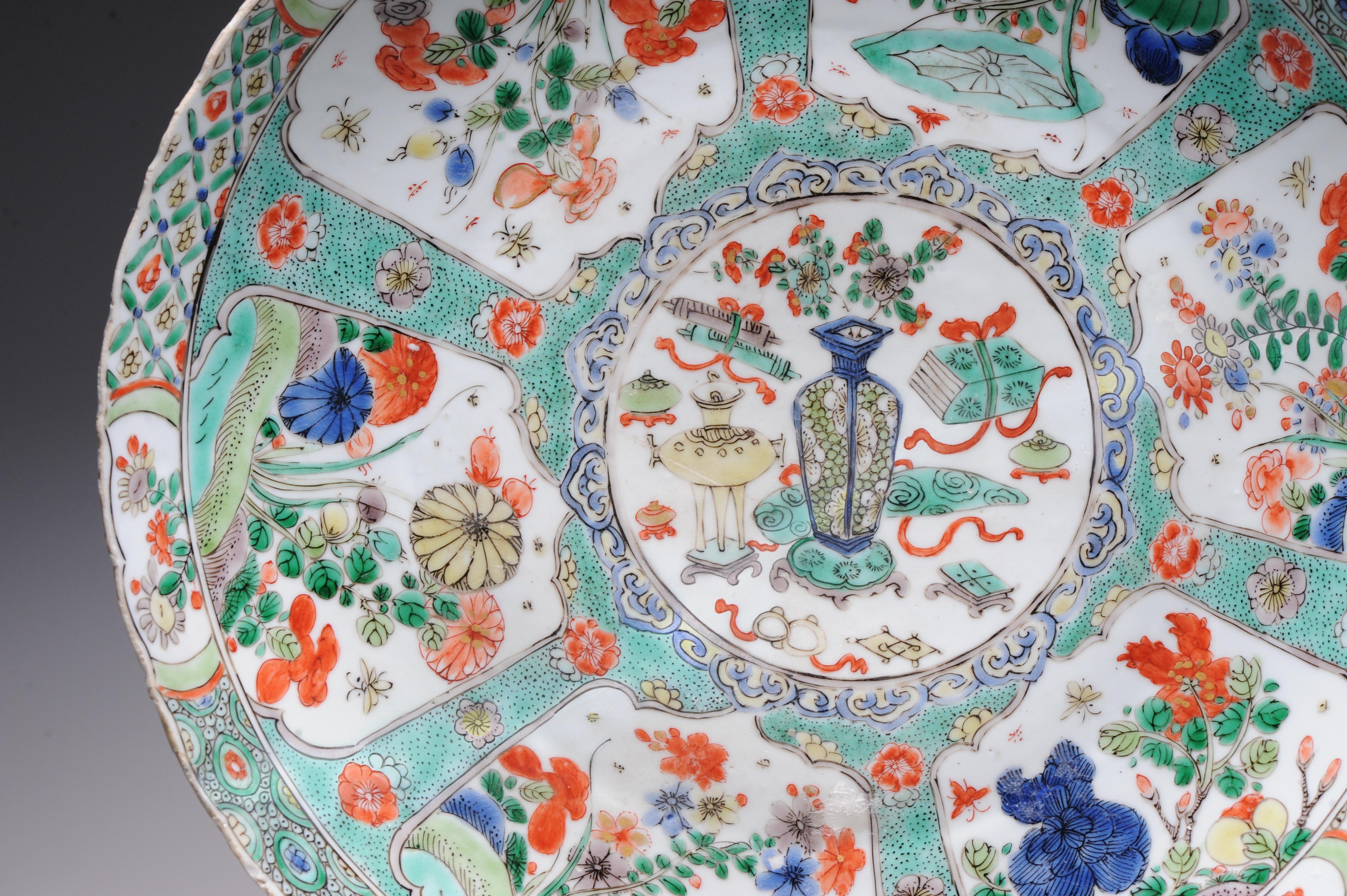 Large Antique Chinese Porcelain Famille Verte dish Flowers Landscape Kangxi 3