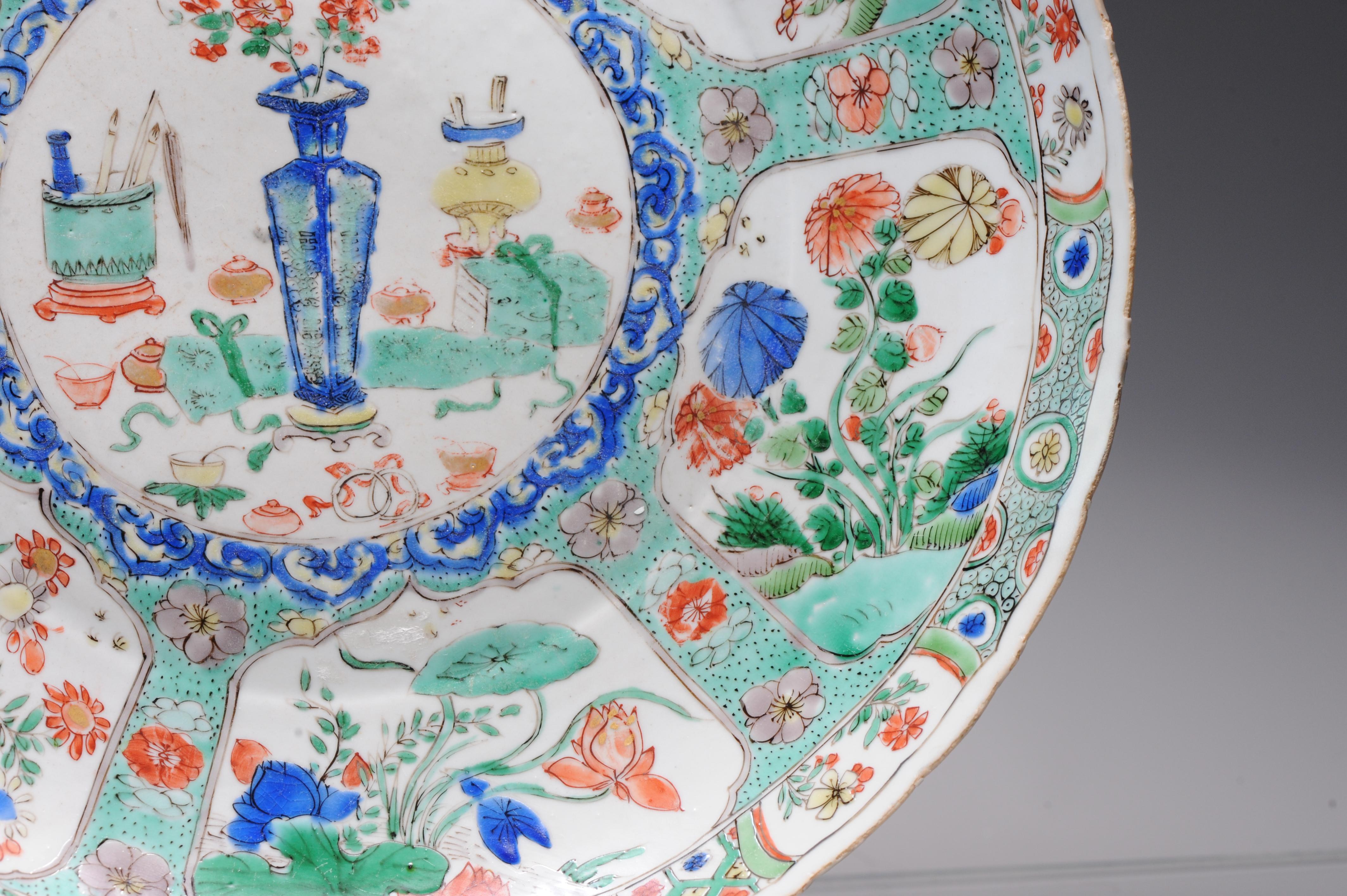 Large Antique Chinese Porcelain Famille Verte Dish Flowers Landscape Kangxi For Sale 4