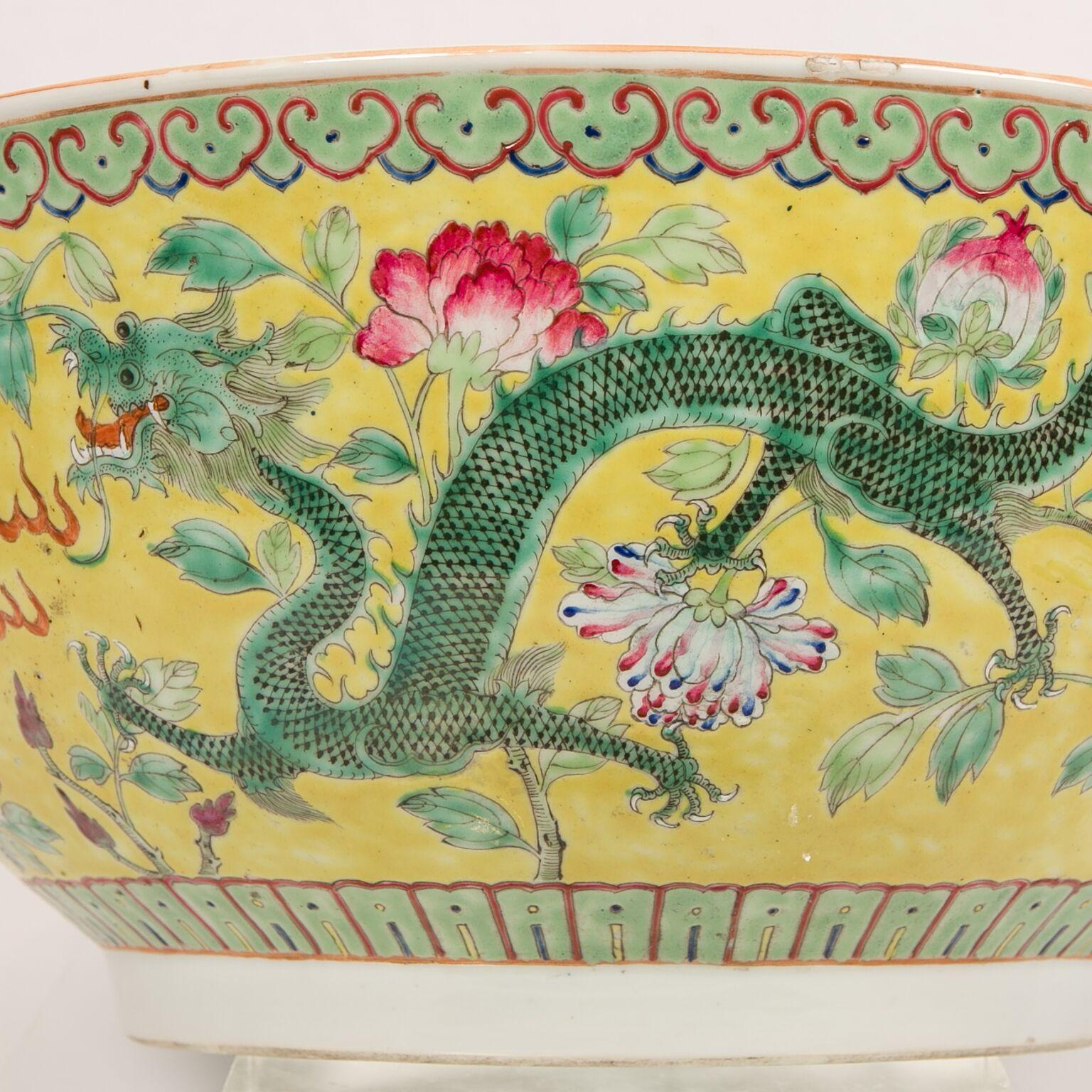 Large Antique Chinese Porcelain Punch Bowl Famille Rose Symbolizing Yin and Yang 1