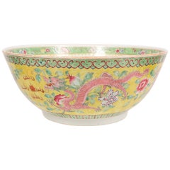 Large Antique Chinese Porcelain Punch Bowl Famille Rose Symbolizing Yin and Yang